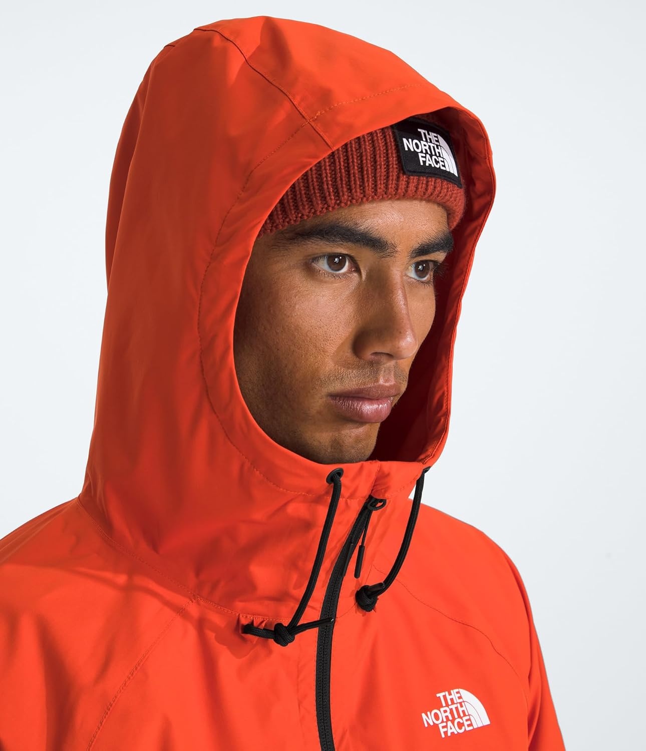 image:imageTHE NORTH FACE Mens Antora Rain Hoodie Windproof amp Waterproof With Adjustable Hood Drawcord HemLava RedIron Clay