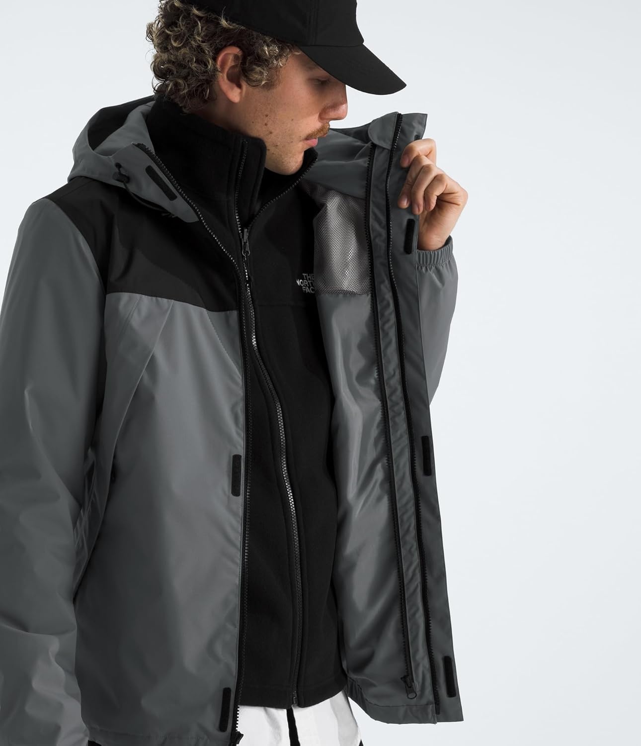 image:imageTHE NORTH FACE Mens Antora Triclimate Jacket Waterproof Shell Warm Inner Fleece Layer Adjustable 3 Piece HoodSmoked PearlTnf Black