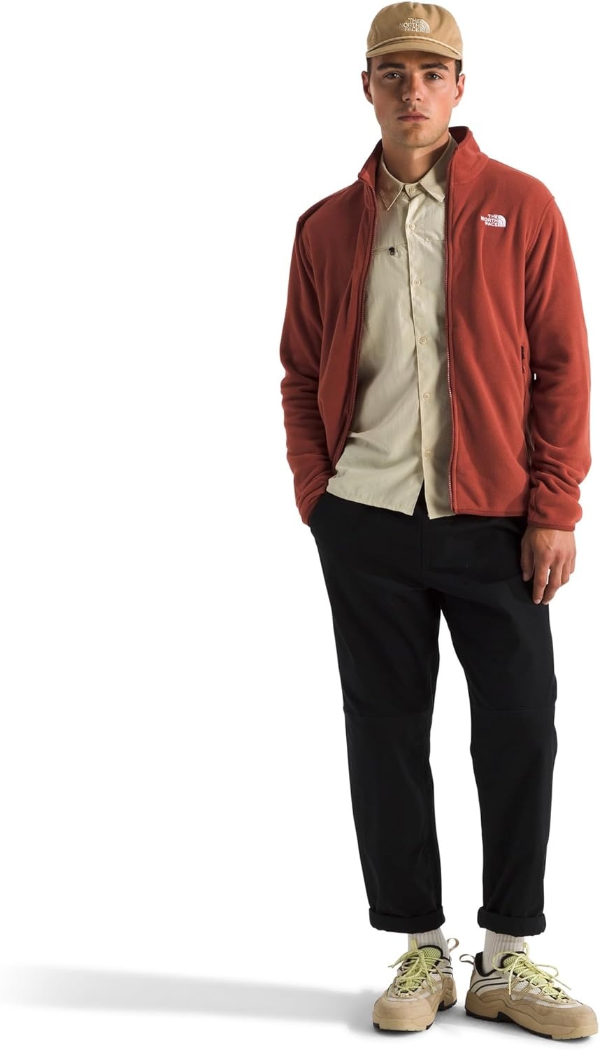 image:imageTHE NORTH FACE Mens Glacier Fleece Jacket Zippered Hand Pockets amp Stretch Binding on the Collar Cuffs amp HemIron Clay