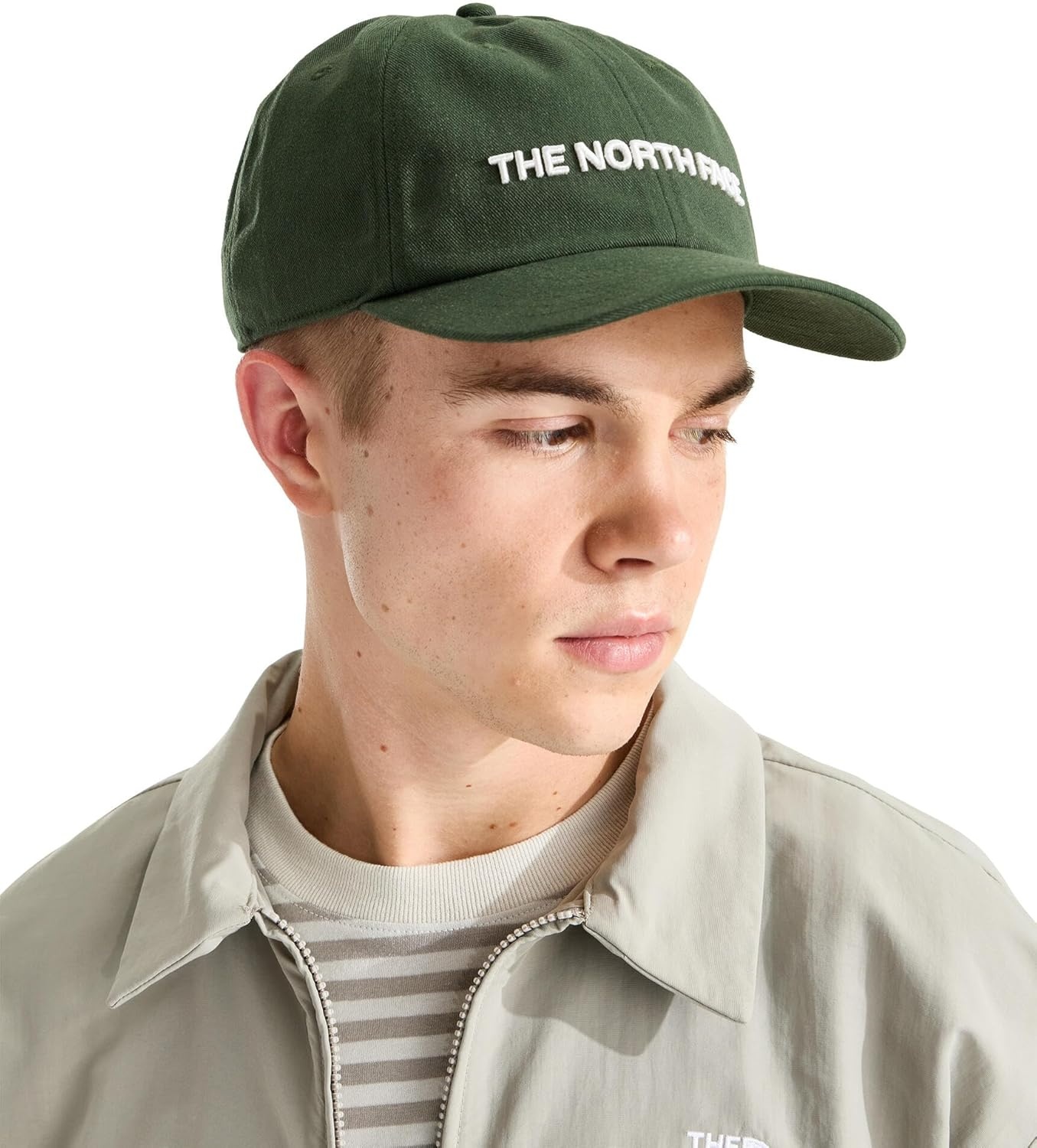 image:imageTHE NORTH FACE Roomy Norm Hat Classic Fit Ball Cap for Men amp Women Embroidered Logo Adjustable Strap amp Silver BuckleBottle GreenWhite Dune