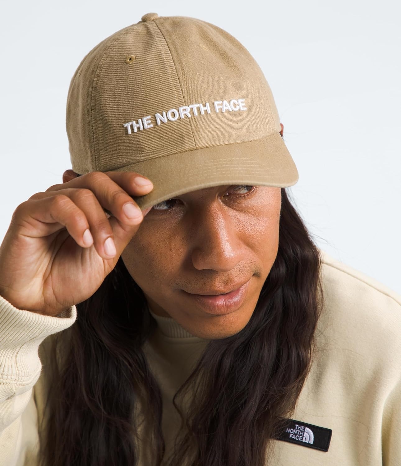 image:imageTHE NORTH FACE Roomy Norm Hat Classic Fit Ball Cap for Men amp Women Embroidered Logo Adjustable Strap amp Silver BuckleWashed Khaki StoneHorizontal Logo