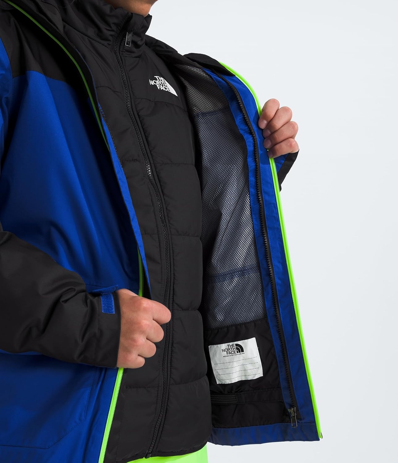 image:imageTHE NORTH FACE Teen Freedom Triclimate Jacket Heatseeker Insulation amp Water Repellent Helmet Compatible Hood Goggle WipeTnf Blue