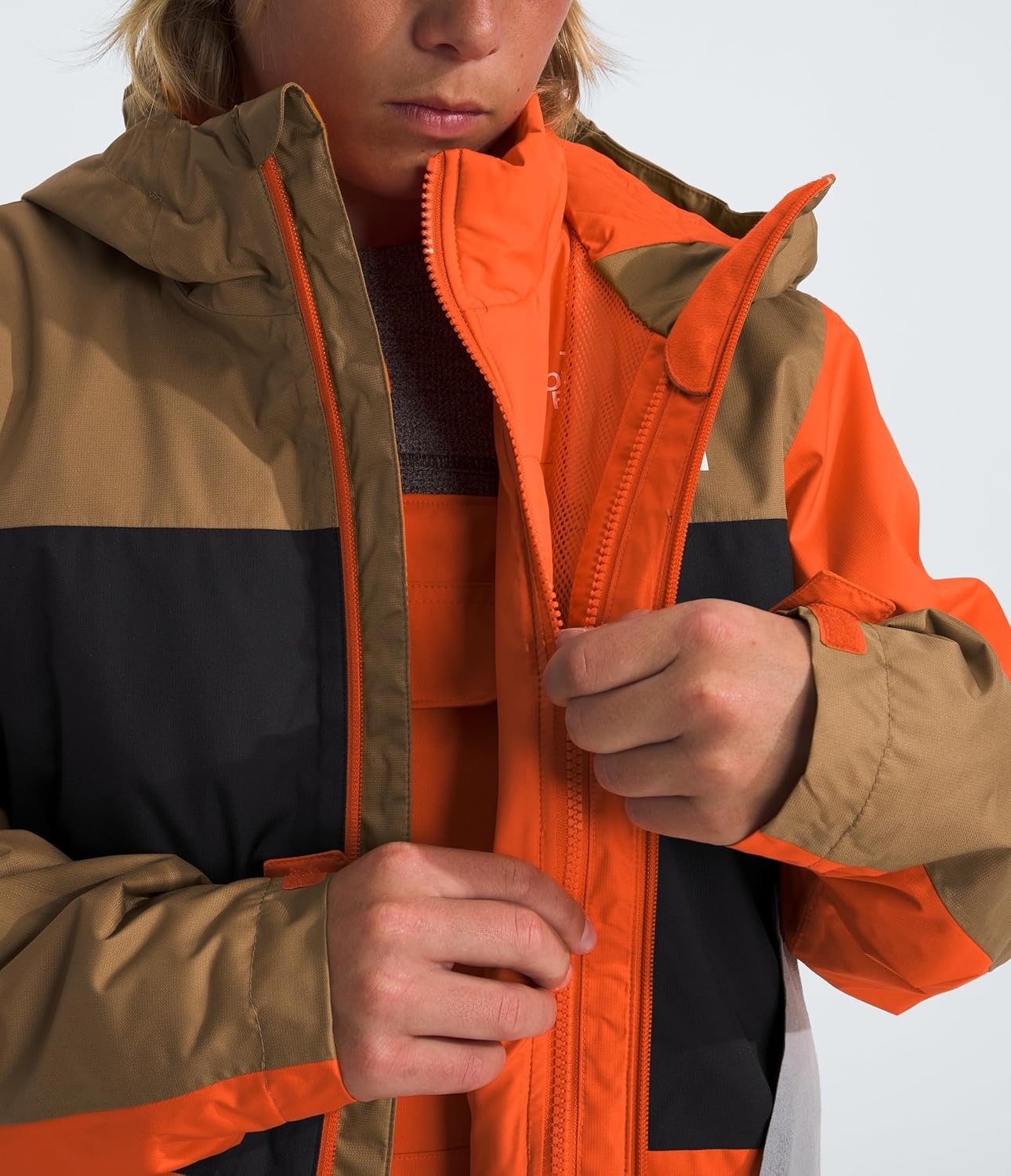 image:imageTHE NORTH FACE Teen Freedom Triclimate Jacket Heatseeker Insulation amp Water Repellent Helmet Compatible Hood Goggle WipeTnf Orange