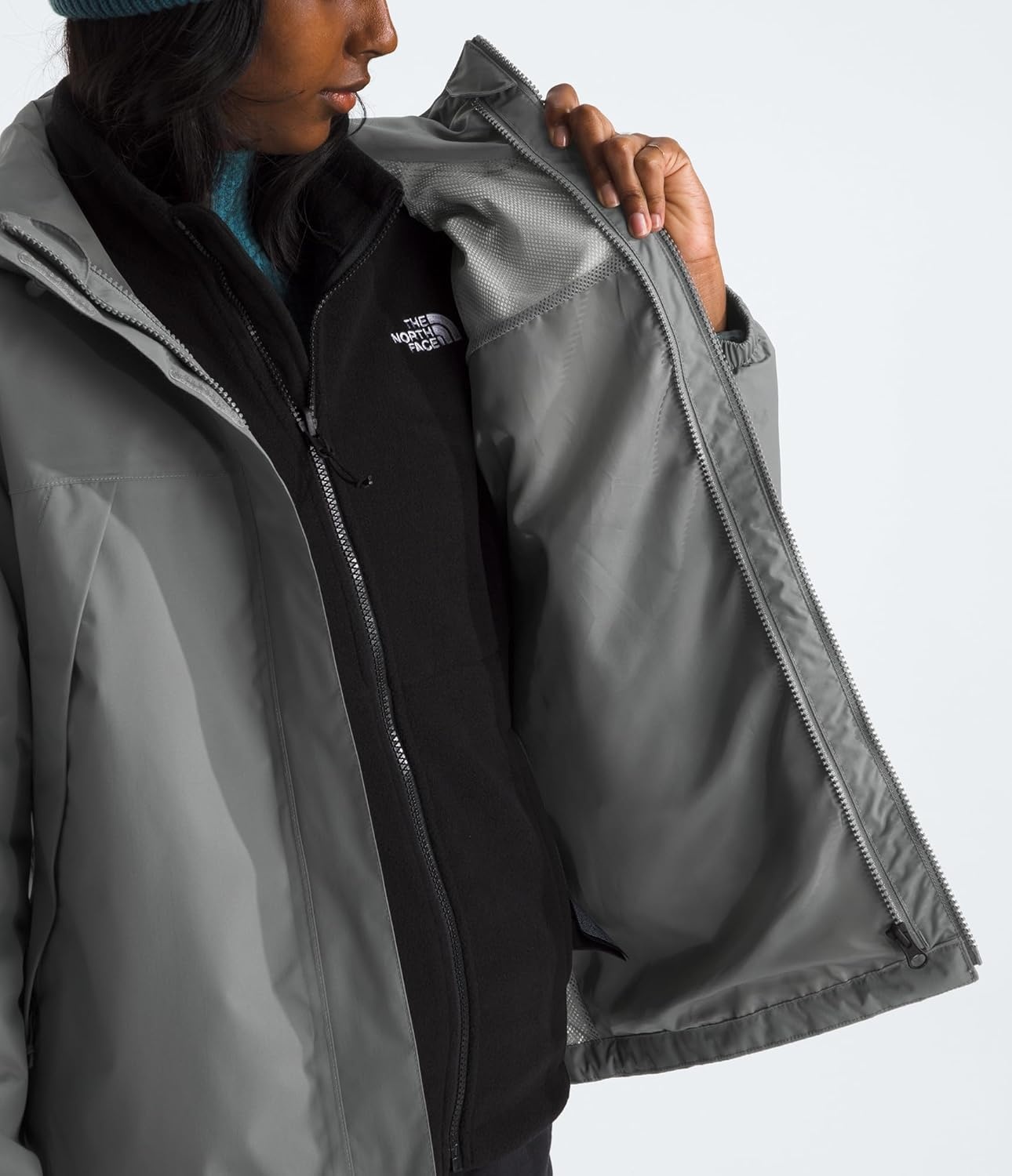 image:imageTHE NORTH FACE Womens Antora Triclimate Jacket Waterproof Shell Warm Inner Fleece Layer Adjustable Hood With DrawcordSmoked Pearl
