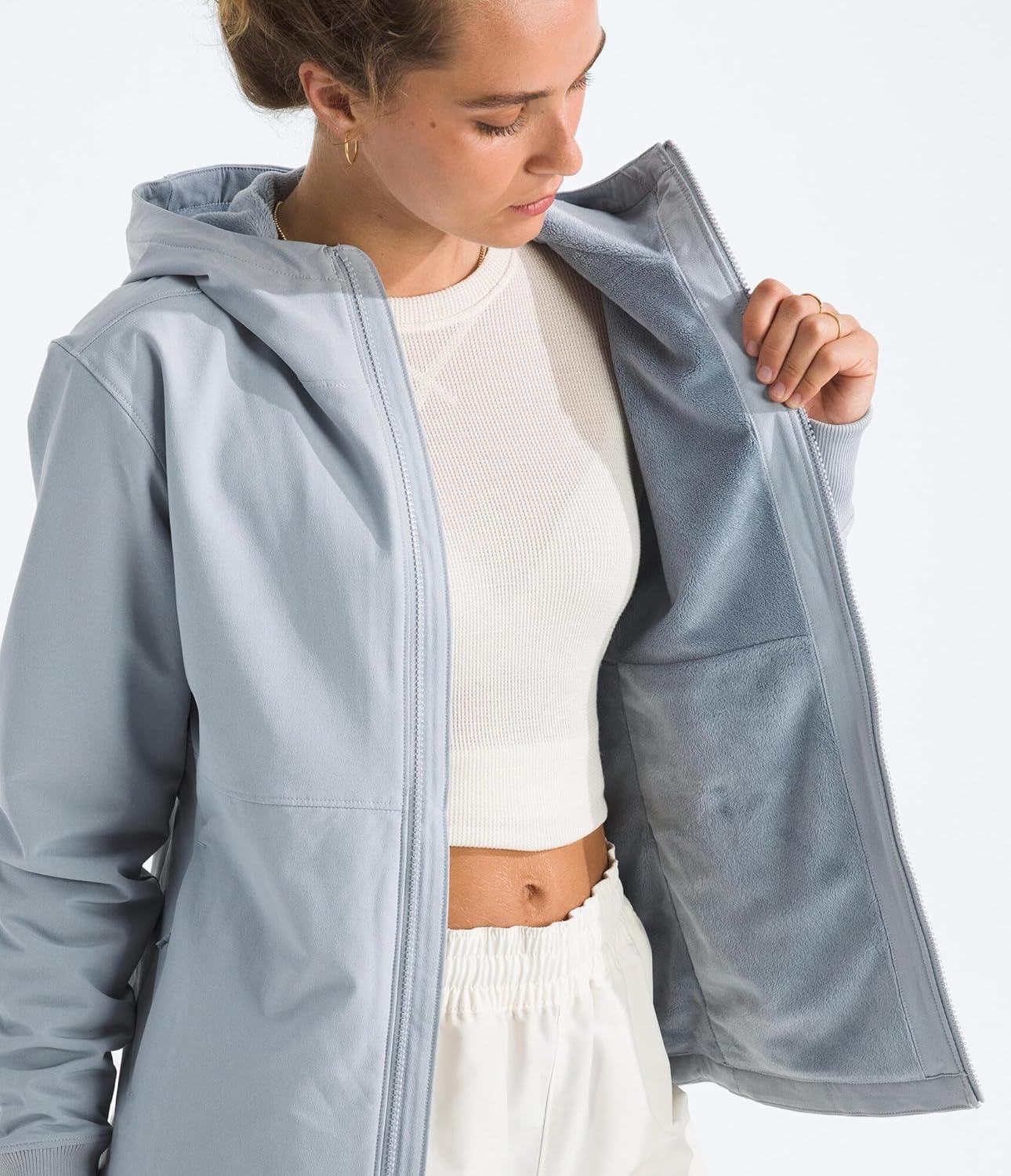 image:imageTHE NORTH FACE Womens Shelbe Raschel Fleece Hooded Jacket Standard amp Plus Size Fleece Lining Wind amp Water ResistantFrost Grey