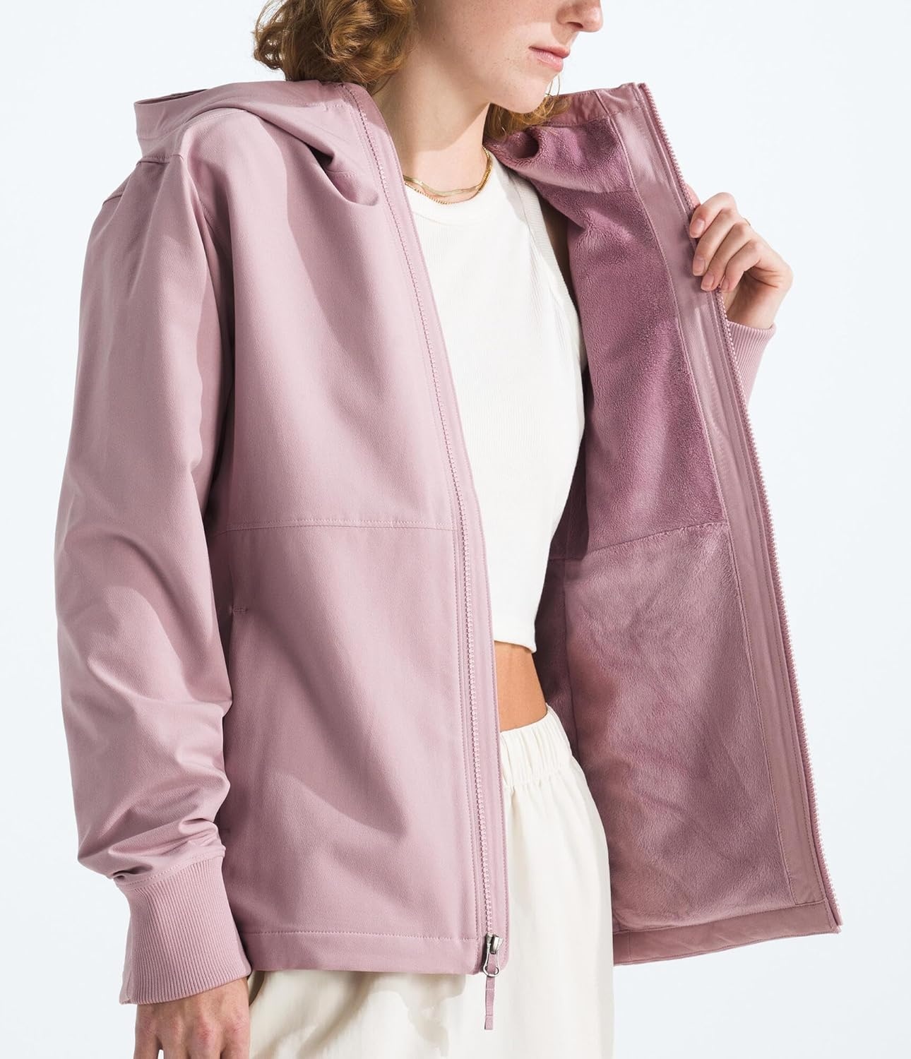 image:imageTHE NORTH FACE Womens Shelbe Raschel Fleece Hooded Jacket Standard amp Plus Size Fleece Lining Wind amp Water ResistantMetal Pink