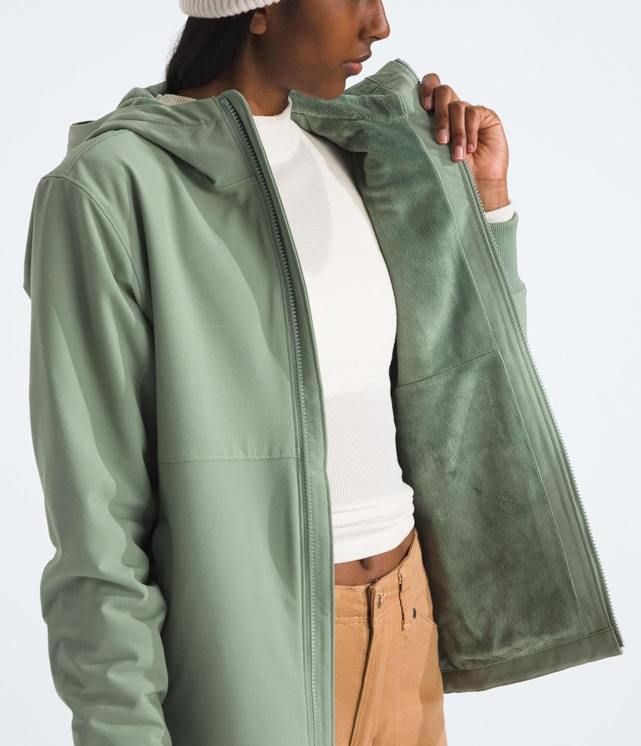 image:imageTHE NORTH FACE Womens Shelbe Raschel Fleece Hooded Jacket Standard amp Plus Size Fleece Lining Wind amp Water ResistantSlate Moss