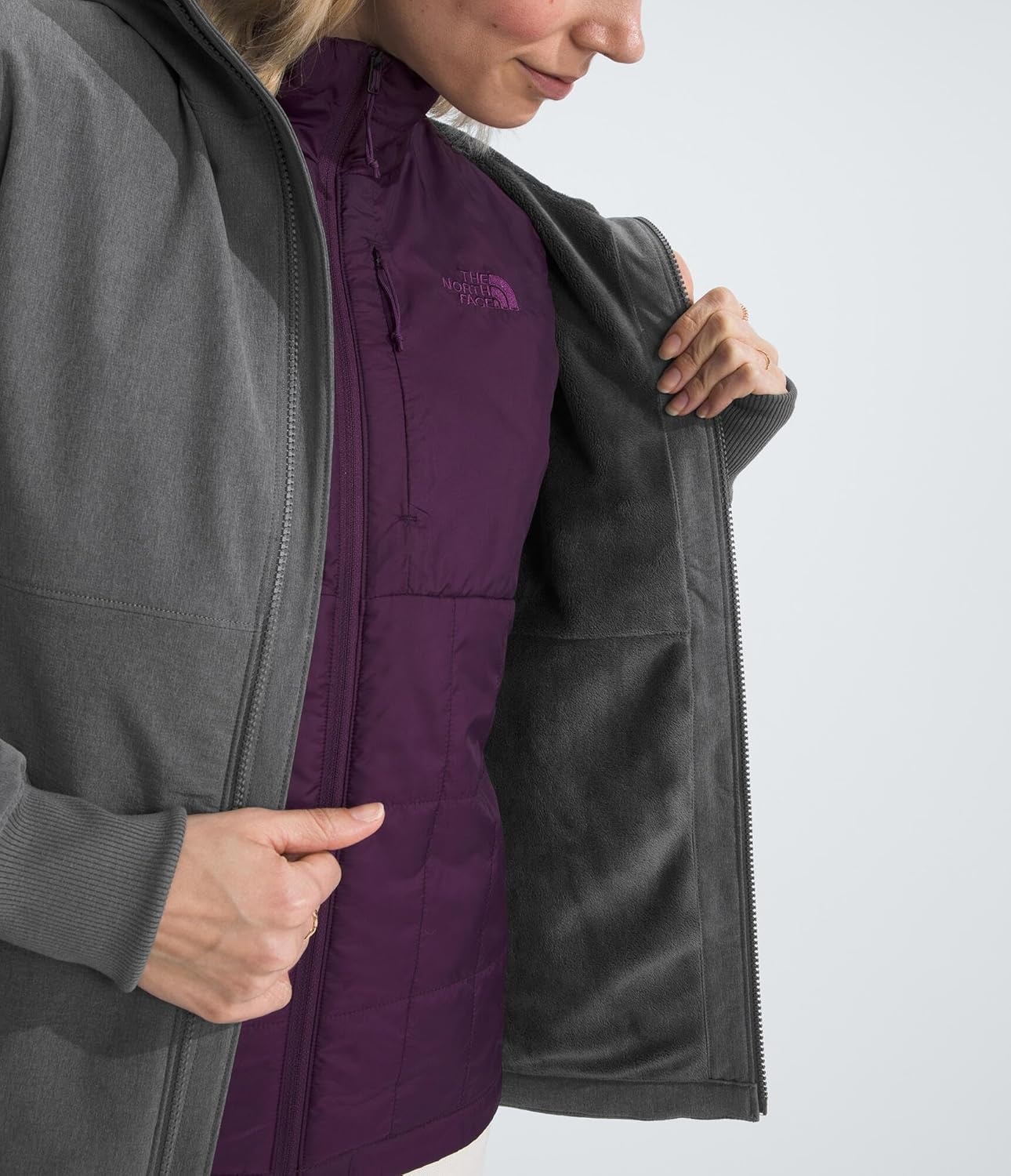 image:imageTHE NORTH FACE Womens Shelbe Raschel Fleece Hooded Jacket Standard amp Plus Size Fleece Lining Wind amp Water ResistantSmoked Pearl Heather