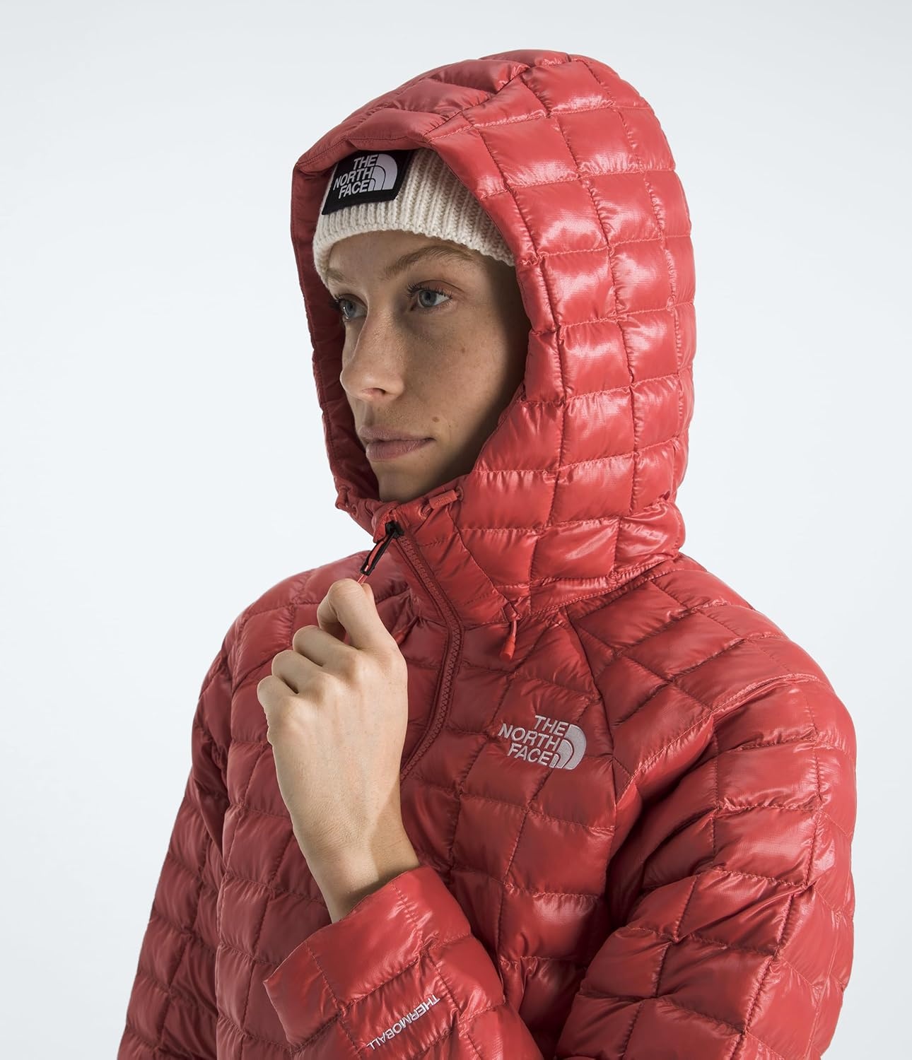 image:imageTHE NORTH FACE Womens Thermoball Hooded Jacket High Loft Insulation Wind amp Water Resistant Adjustable Hood amp Zip PocketsMars Dust