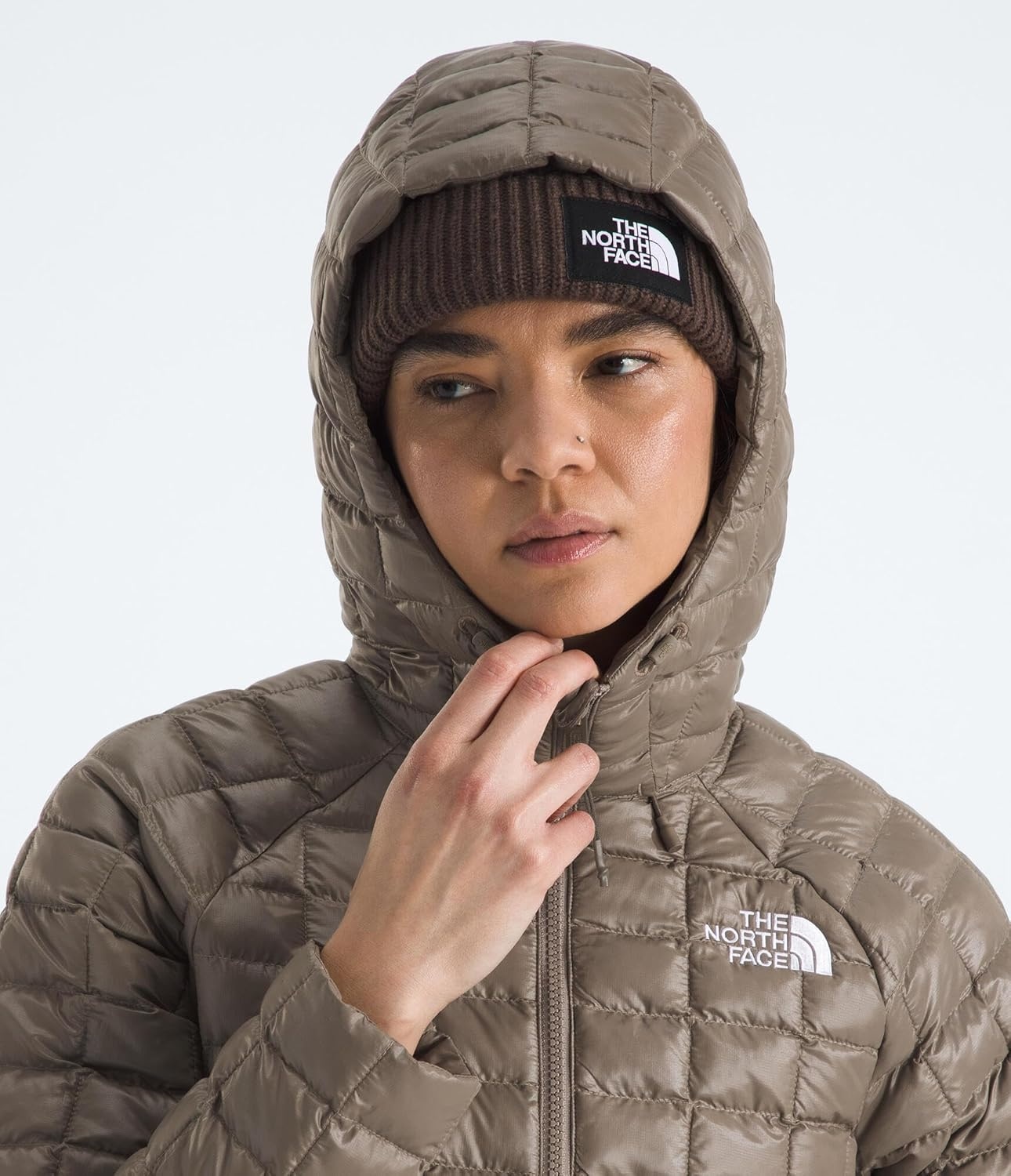 image:imageTHE NORTH FACE Womens Thermoball Hooded Jacket High Loft Insulation Wind amp Water Resistant Adjustable Hood amp Zip PocketsMocha Brown