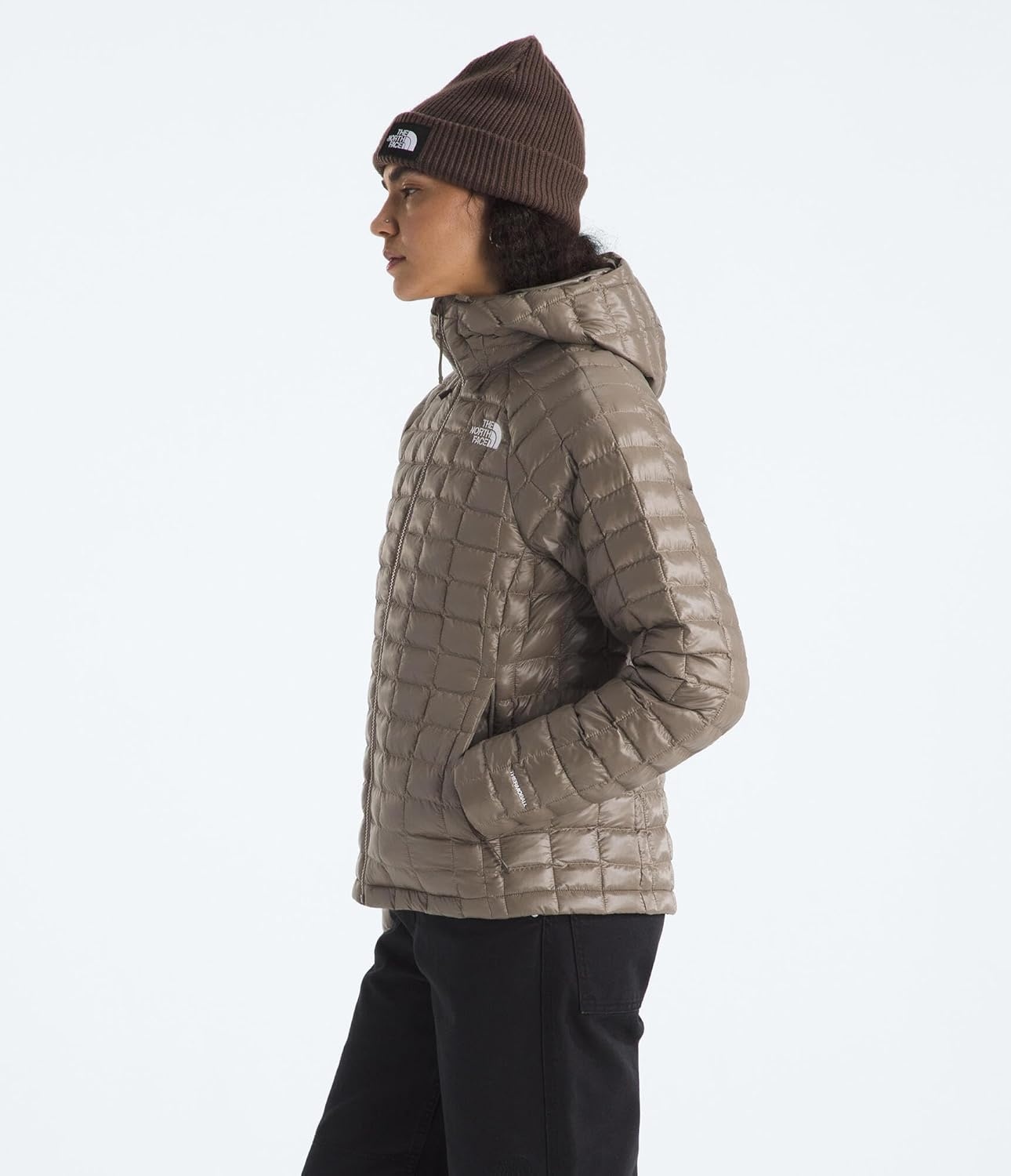 image:imageTHE NORTH FACE Womens Thermoball Hooded Jacket High Loft Insulation Wind amp Water Resistant Adjustable Hood amp Zip PocketsMocha Brown