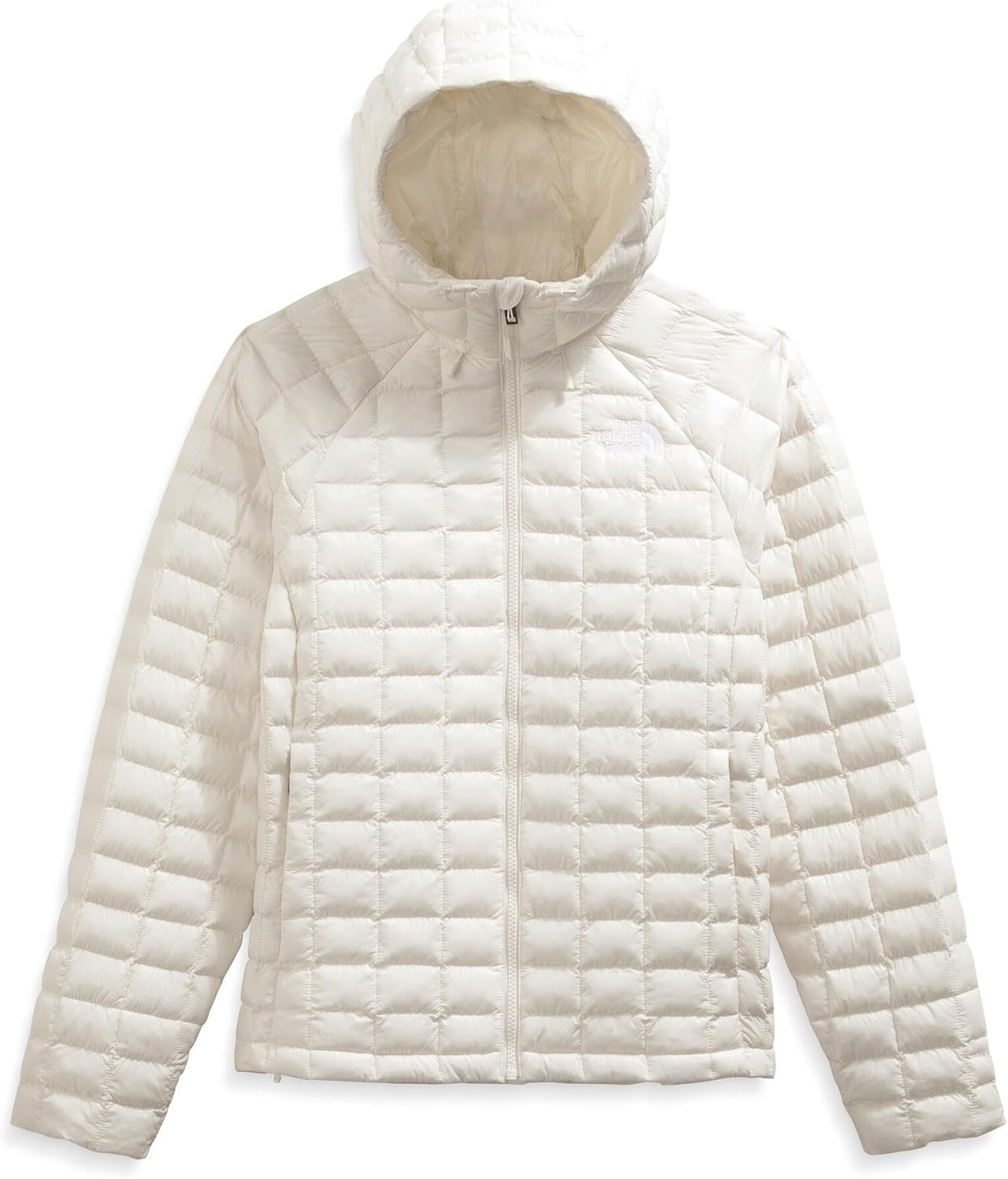 image:imageTHE NORTH FACE Womens Thermoball Hooded Jacket High Loft Insulation Wind amp Water Resistant Adjustable Hood amp Zip PocketsWhite Dune
