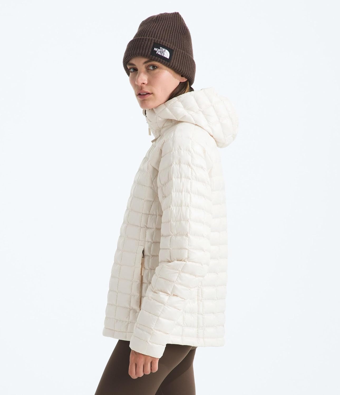 image:imageTHE NORTH FACE Womens Thermoball Hooded Jacket High Loft Insulation Wind amp Water Resistant Adjustable Hood amp Zip PocketsWhite Dune