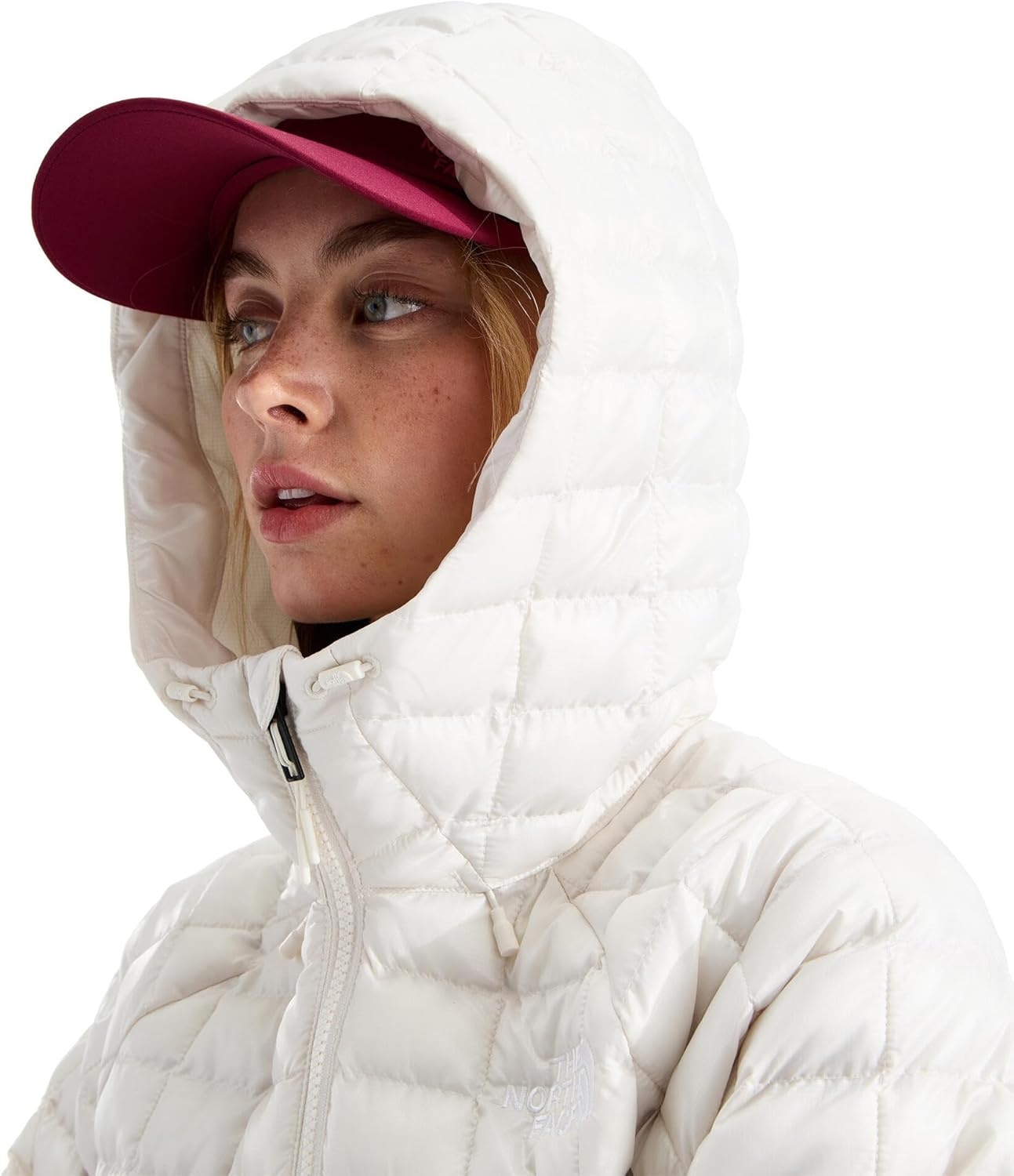 image:imageTHE NORTH FACE Womens Thermoball Hooded Jacket High Loft Insulation Wind amp Water Resistant Adjustable Hood amp Zip PocketsWhite DuneWhite Dune