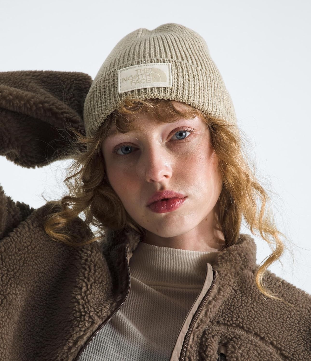 image:imageThe North FACE UnisexAdult TNF Logo Box Cuffed BeanieGravel HeatherWhite Dune