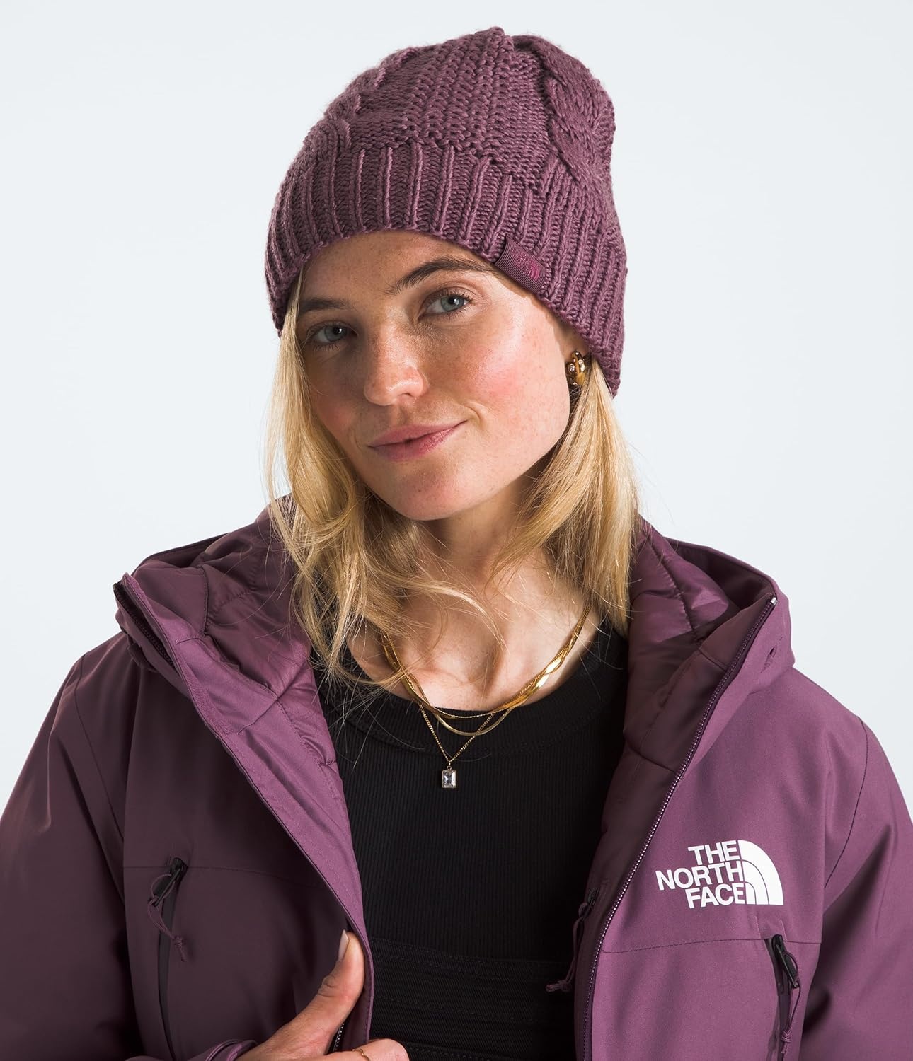 image:imageThe North FACE Womens Oh Mega Lined Beanie Deep Fit Cuffed Winter Hat with Soft Cable Knit Texture amp Fleece LiningMidnight Mauve