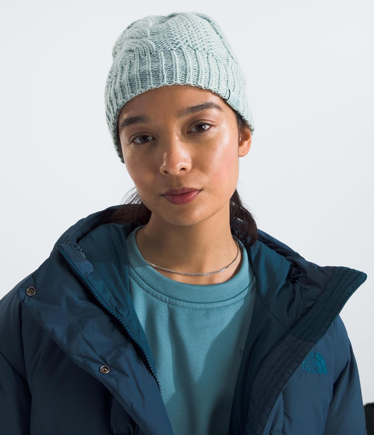 image:imageThe North FACE Womens Oh Mega Lined Beanie Deep Fit Cuffed Winter Hat with Soft Cable Knit Texture amp Fleece LiningMuted Pine