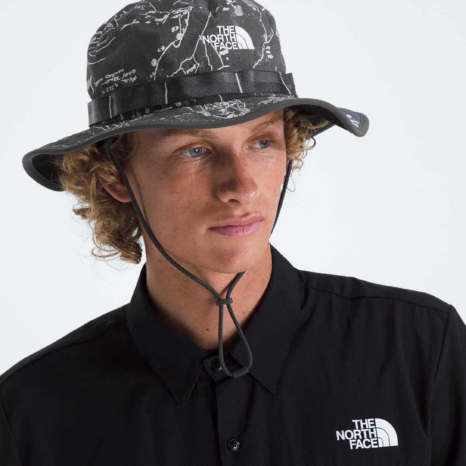 image:imageThe North Face Class V Brimmer Lightweight Summer Bucket Hat for Men amp Women UPF 40 Protection Chin StrapAnthracite Grey Conrad Topo Print
