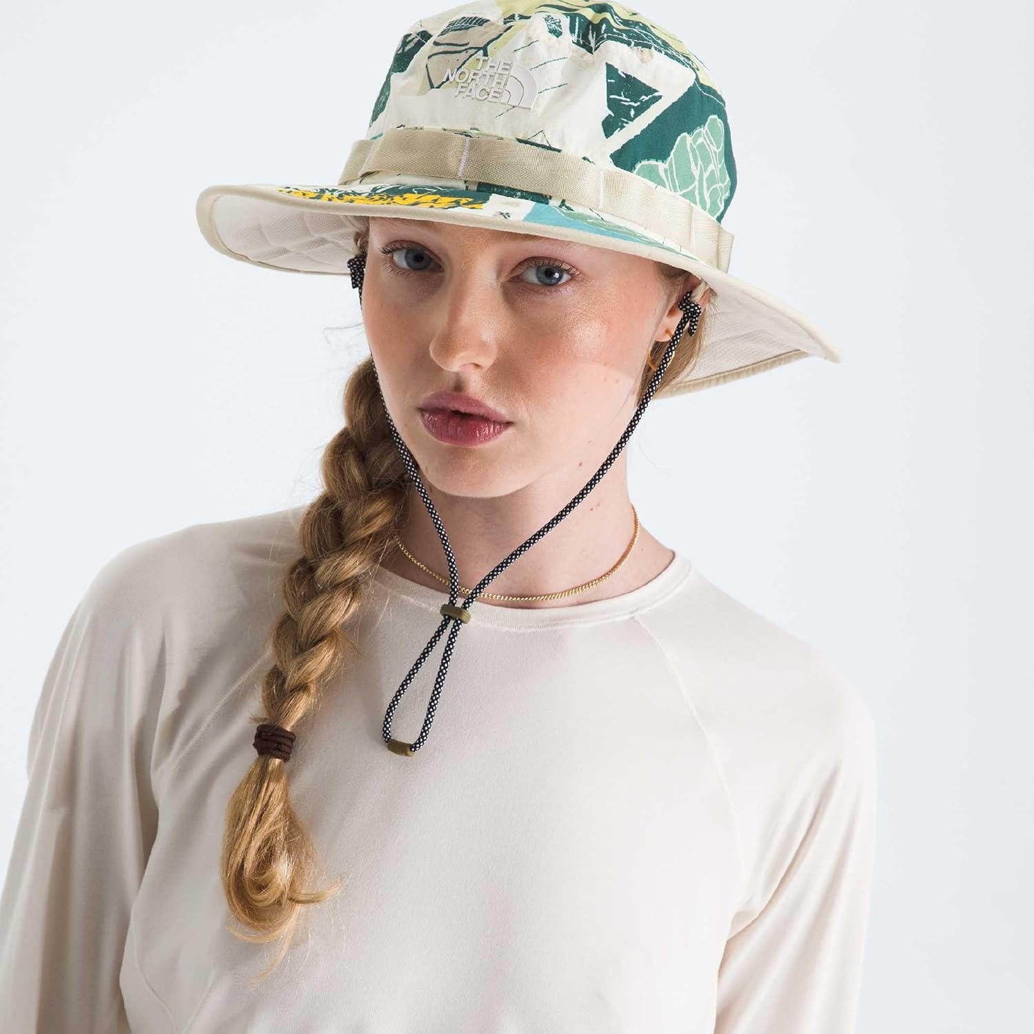 image:imageThe North Face Class V Brimmer Lightweight Summer Bucket Hat for Men amp Women UPF 40 Protection Chin StrapOpal Frost Tnf Postcards Print