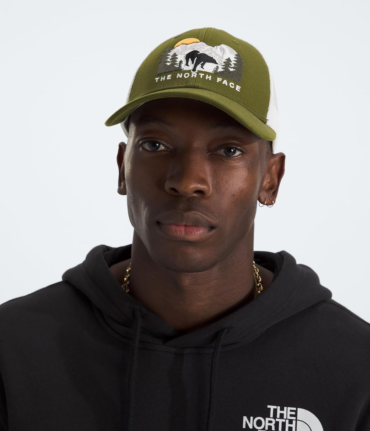 image:imageThe North Face Embroidered Mudder TruckerForest OliveTnf WhiteBear Graphic