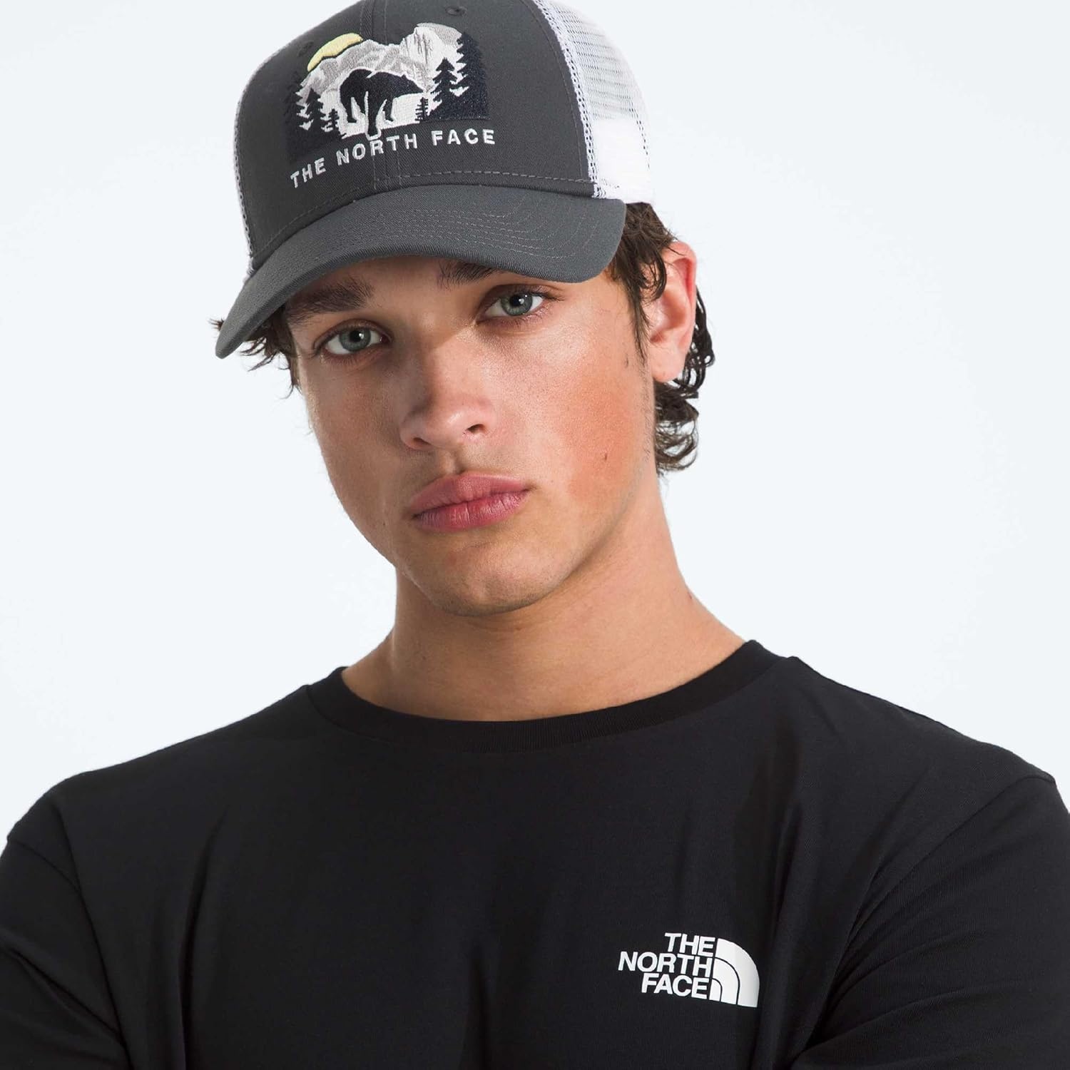 image:imageThe North Face Embroidered Mudder TruckerTnf WhiteAsphalt GreyBear Graphic