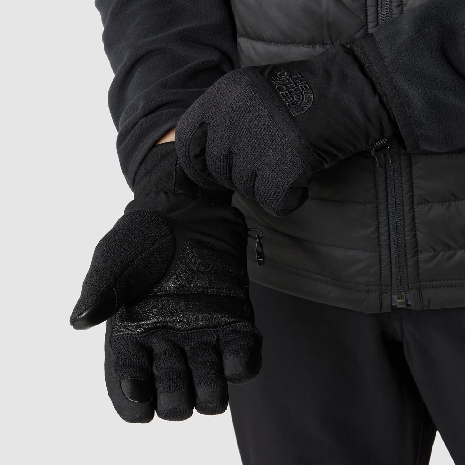image:imageThe North Face Front Range Glove Touchscreen Compatible Water Repellent Padded Leather Palms Fleece LiningTnf Black Heather