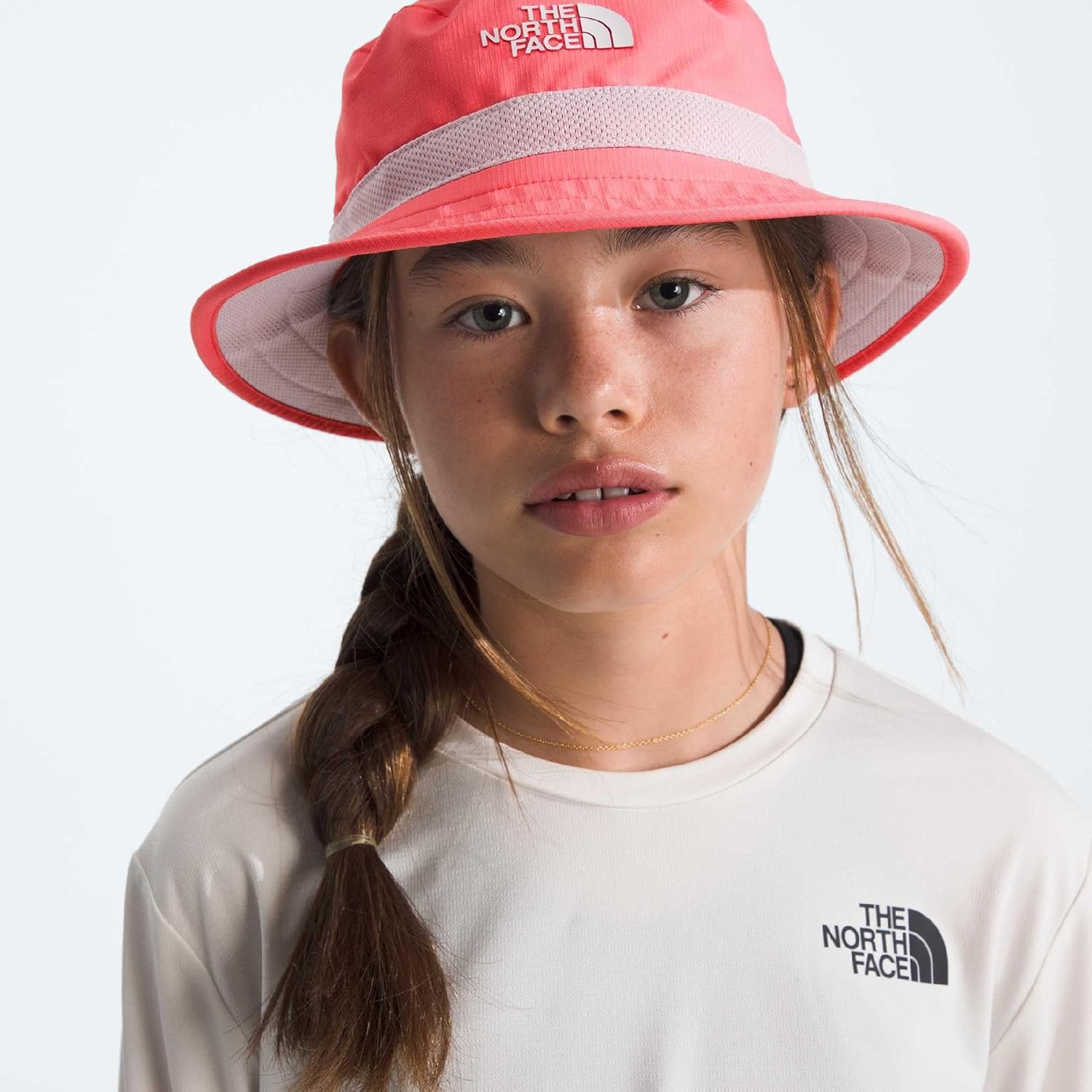image:imageThe North Face Kids Class V Reversible Bucket Big KidCoral Crush Logo Weather Topo Phantom Print