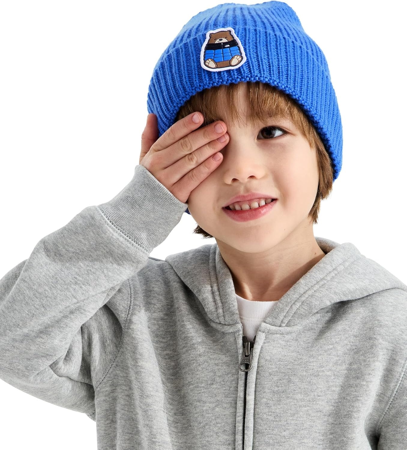 image:imageThe North Face Kids TNF Logo Box Cuffed Beanie Classic Fit Winter Hat for Boys amp Girls Soft amp Stretchy Recycled YarnActive BlueNuptse Bear Patch