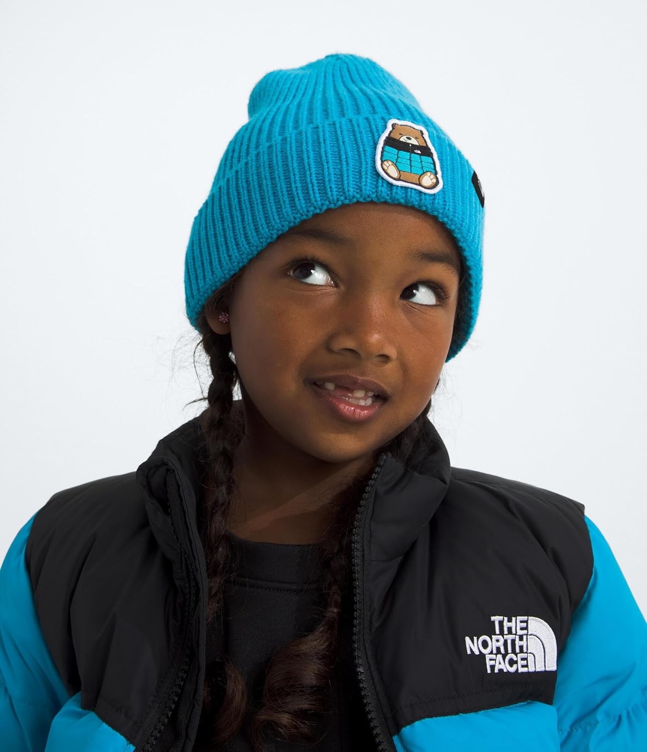 image:imageThe North Face Kids TNF Logo Box Cuffed Beanie Classic Fit Winter Hat for Boys amp Girls Soft amp Stretchy Recycled YarnMeridian BlueNuptse Bear Patch