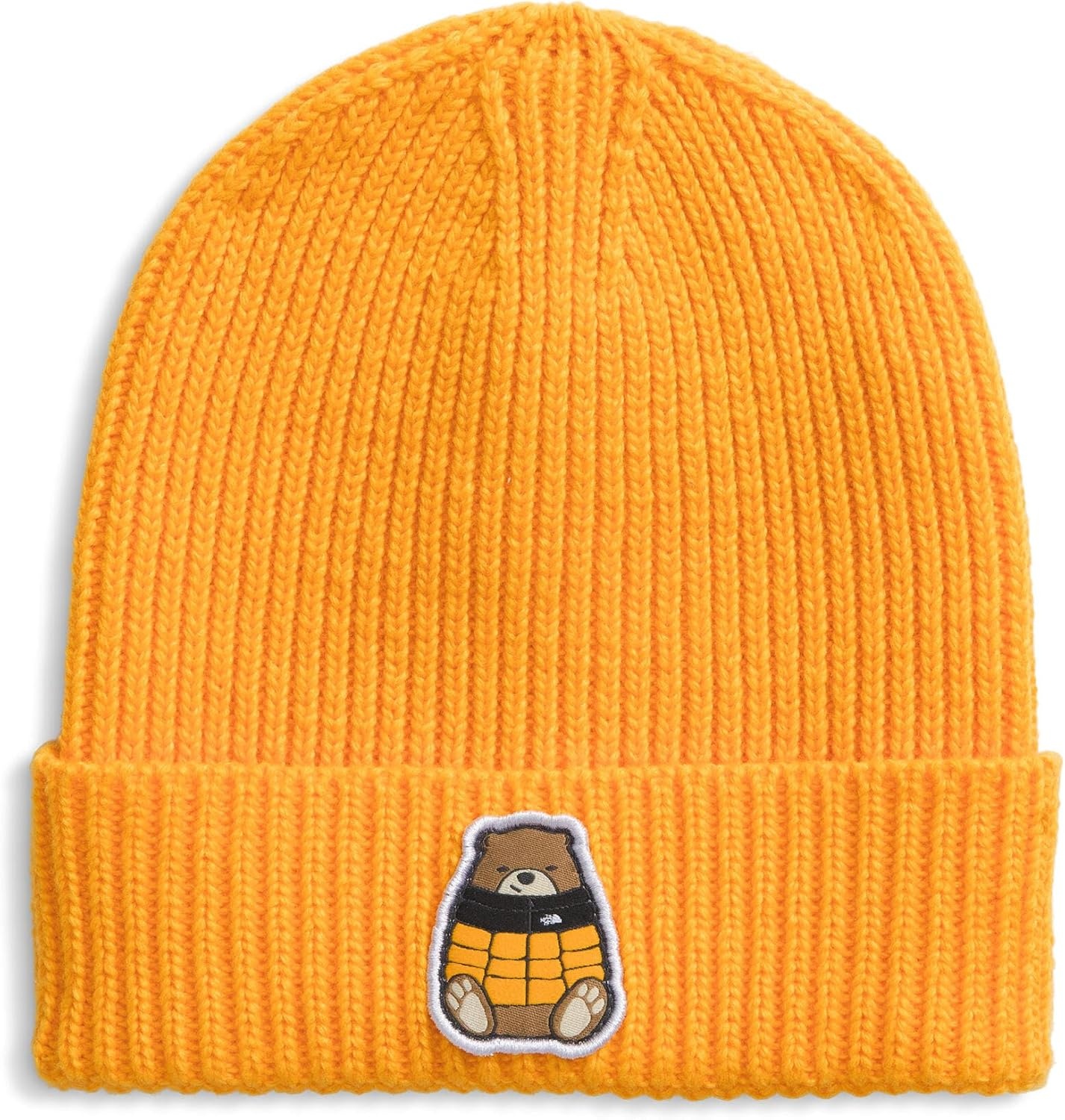 image:imageThe North Face Kids TNF Logo Box Cuffed Beanie Classic Fit Winter Hat for Boys amp Girls Soft amp Stretchy Recycled YarnSummit GoldNuptse Bear Patch