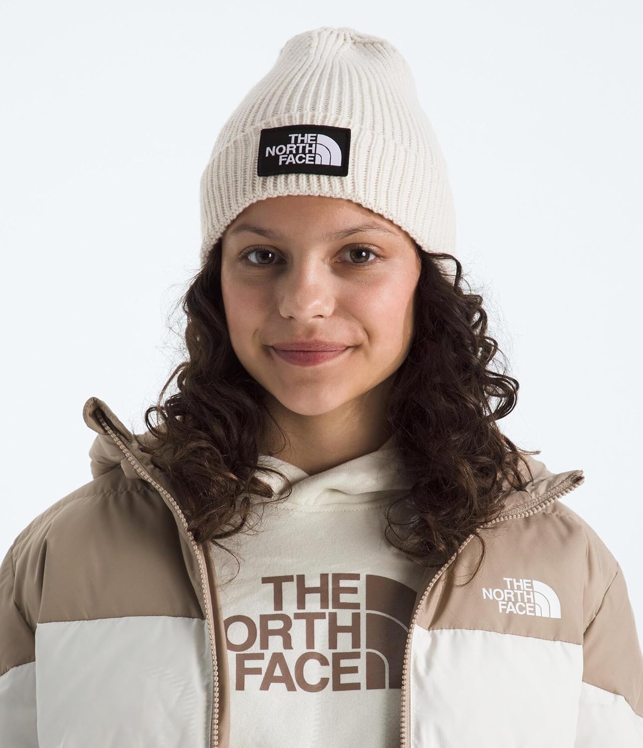 image:imageThe North Face Kids TNF Logo Box Cuffed Beanie Classic Fit Winter Hat for Boys amp Girls Soft amp Stretchy Recycled YarnWhite Dune