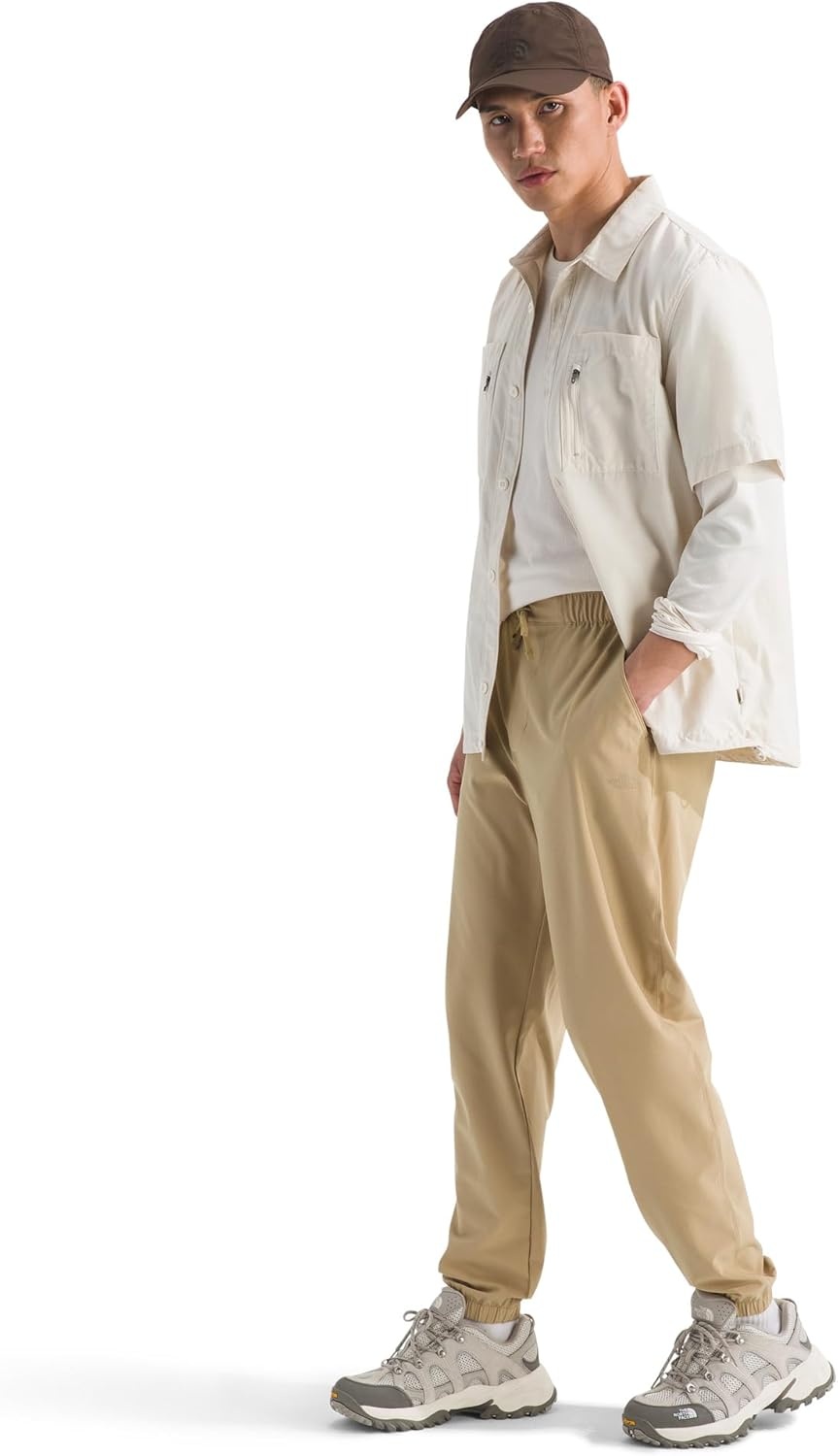 image:imageThe North Face Mens Paramount Jogger Moisture Wicking Pants Elastic Waistband with Adjustable Drawcord Hand PocketsKhaki Stone