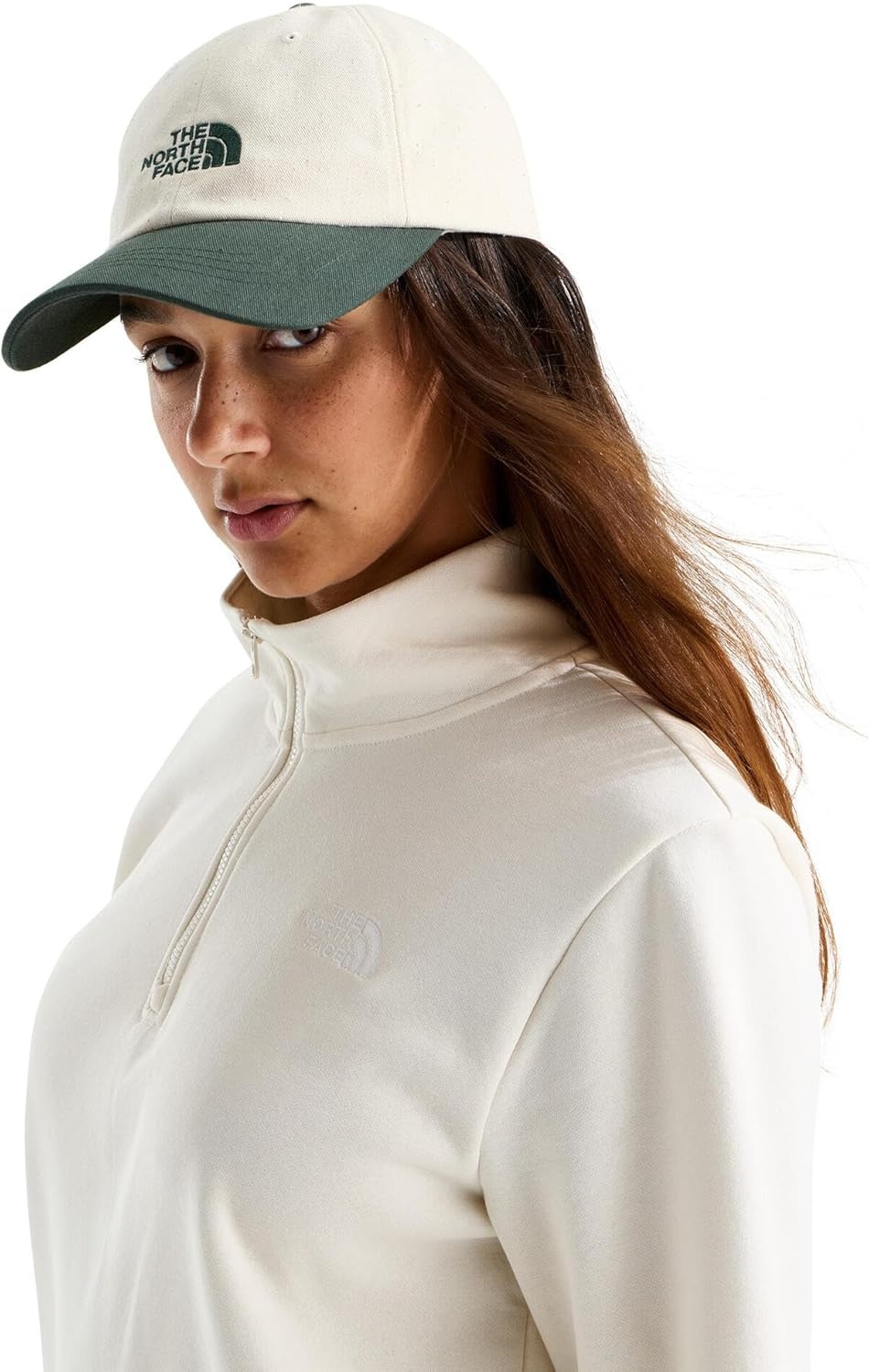 image:imageThe North Face Norm Baseball Hat Shallow Fit Ball Cap with Embroidered Logo Adjustable Strap Closure amp Silver BuckleBottle GreenWhite Dune