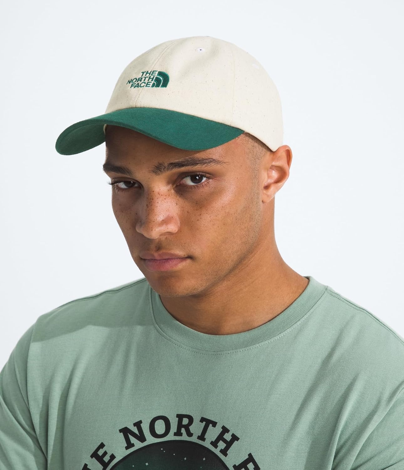 image:imageThe North Face Norm Baseball Hat Shallow Fit Ball Cap with Embroidered Logo Adjustable Strap Closure amp Silver BuckleHunter GreenWhite Dune