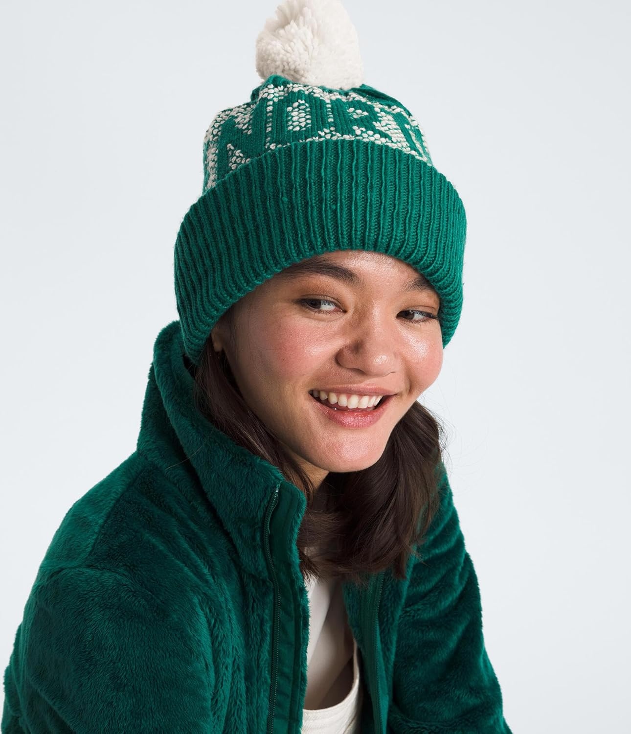 image:imageThe North Face Unisex Adult Retro Cabin BeanieEvergreenWhite Dune