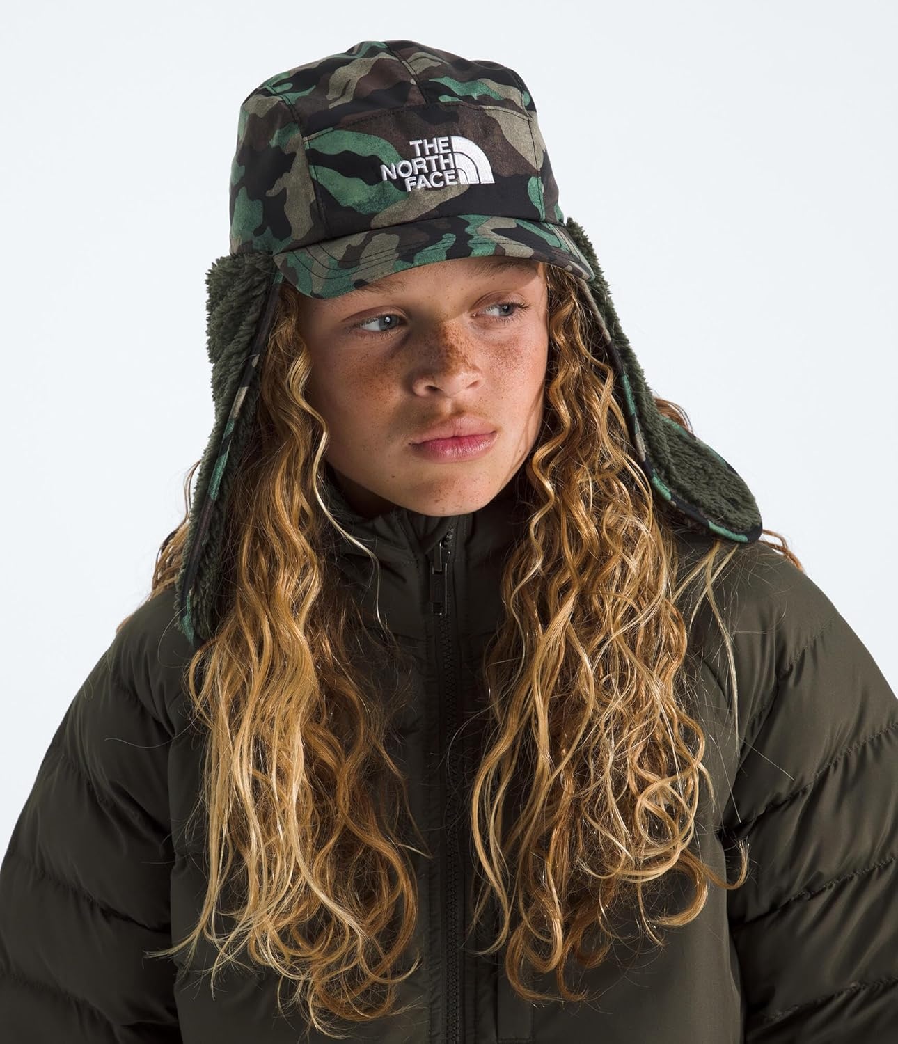 image:imageThe North Face Unisex Baby Shasta Trapper HatTnf Black Tnf Camo Small PrintNew Taupe Green