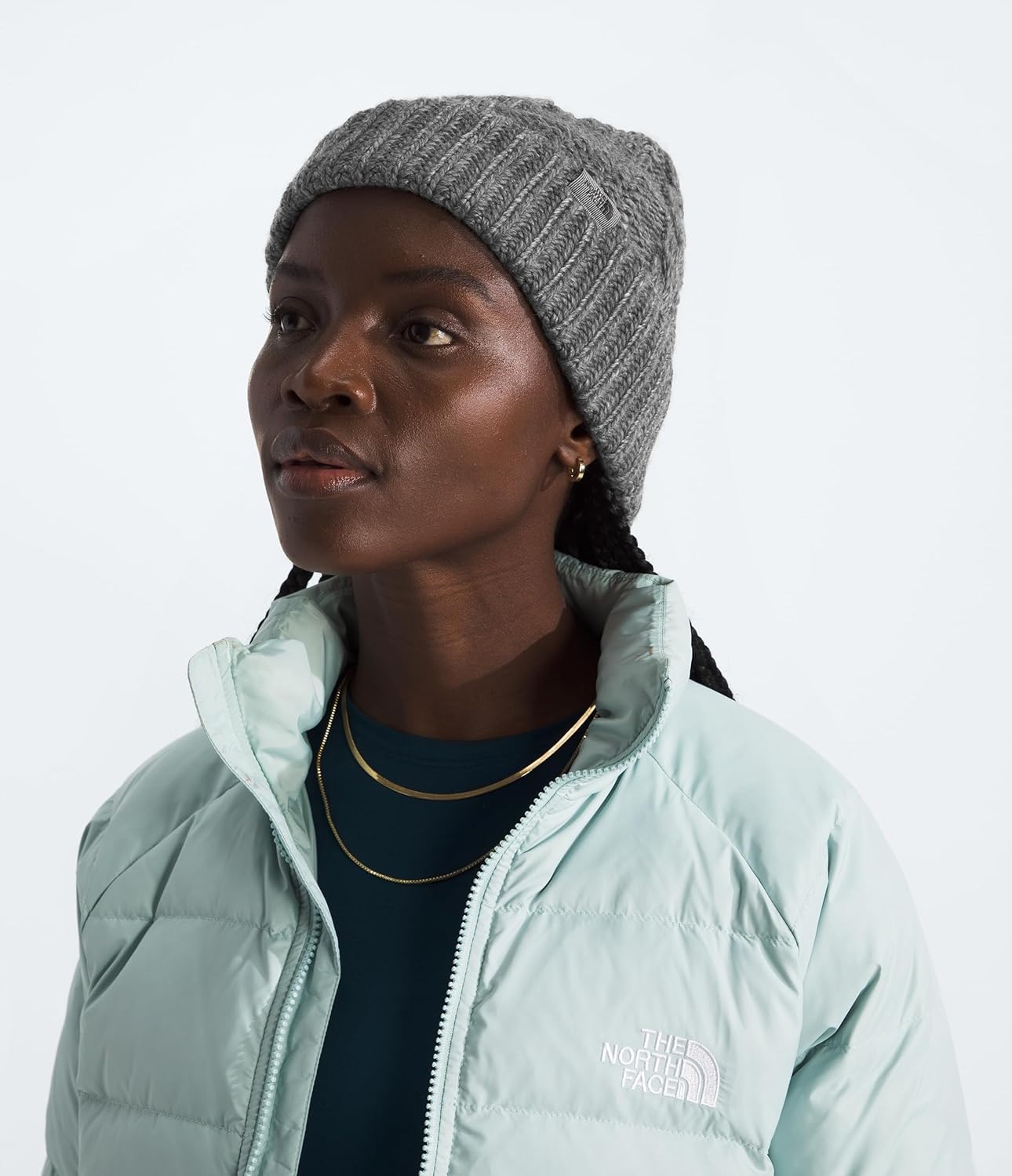 image:imageThe North Face Womens Oh Mega Beanie Classic Fit Winter Hat with Soft Cable Knit Texture Adjustable CuffTnf Medium Grey Heather