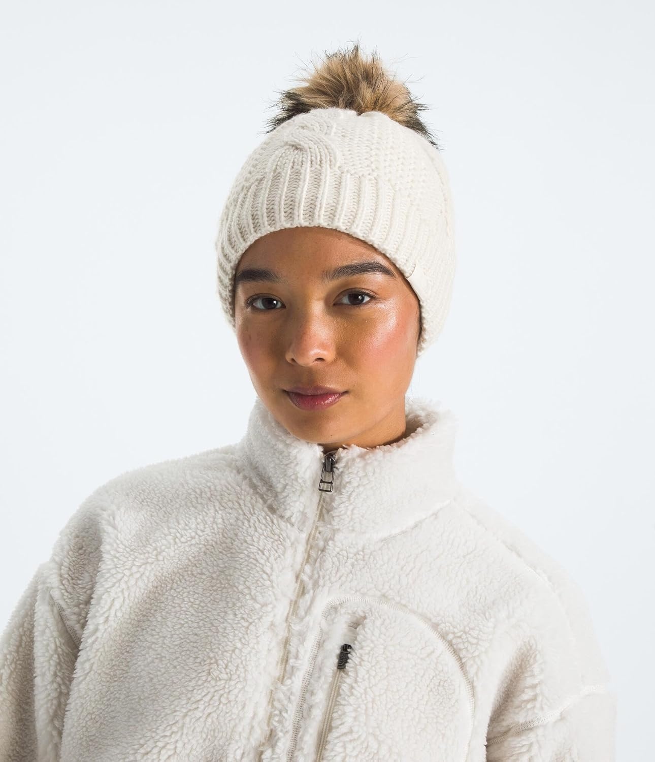 image:imageThe North Face Womens Oh Mega Fur Pom Lined BeanieWhite Dune