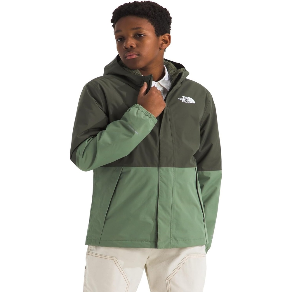 image:imageTHE NORTH FACE Boys Warm Antora Rain Jacket Waterproof Breathable Heatseeker Insulation 3piece Hood Zip PocketsNew Taupe GreenBark Mist