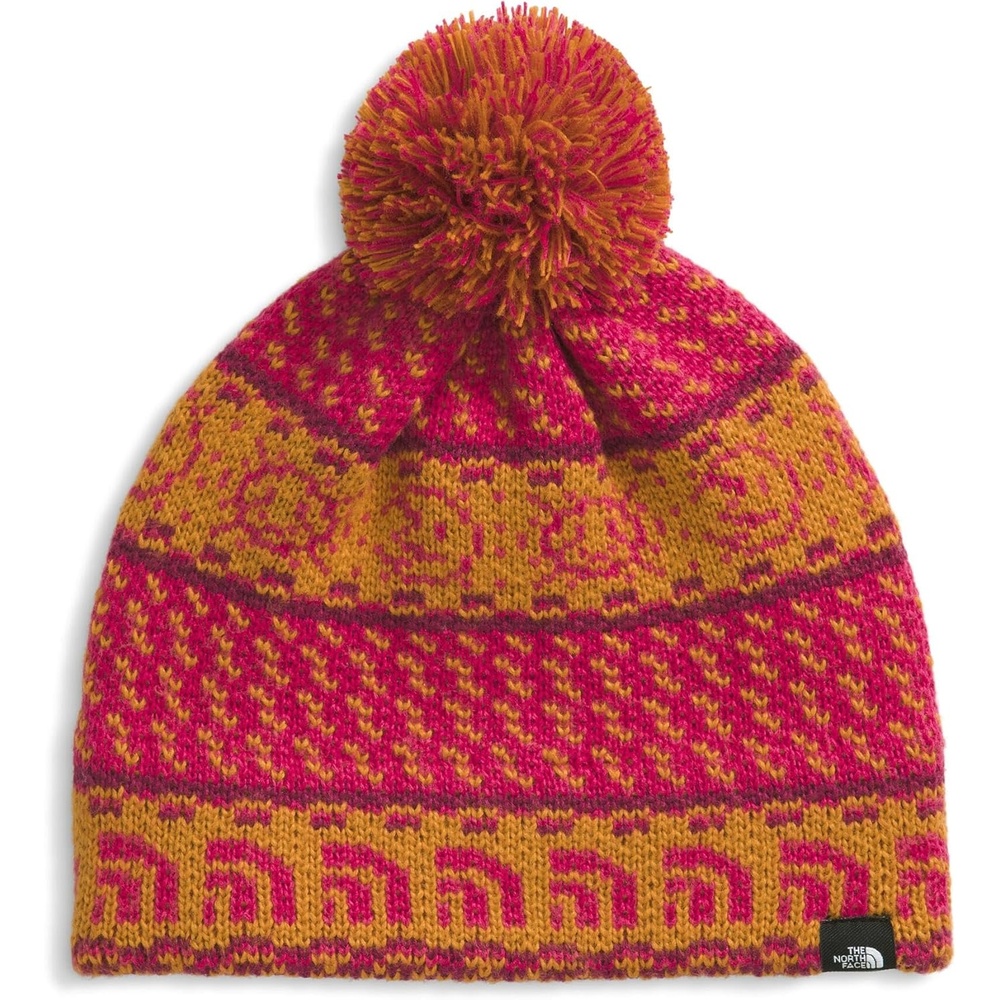 image:imageTHE NORTH FACE Kids Cabin Ski Tuke Winter Hat With Novelty Jacquard Graphic Sustainable Fabric Removable PomCitrine Yellow Jacquard