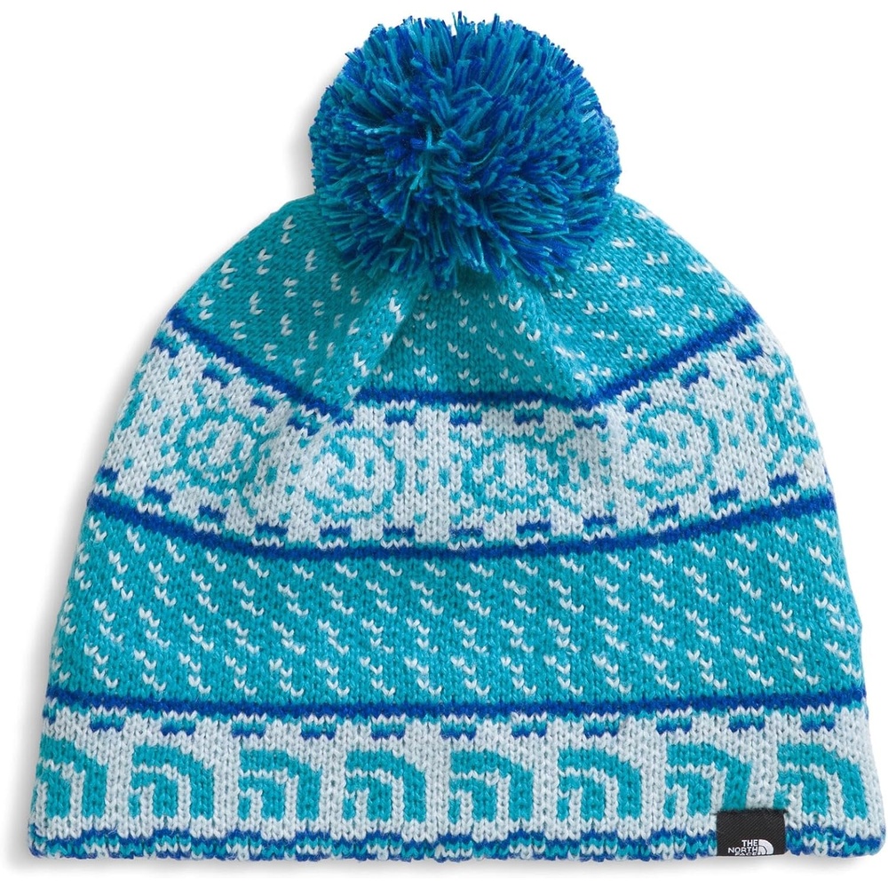 image:imageTHE NORTH FACE Kids Cabin Ski Tuke Winter Hat With Novelty Jacquard Graphic Sustainable Fabric Removable PomPolar Haze Jacquard