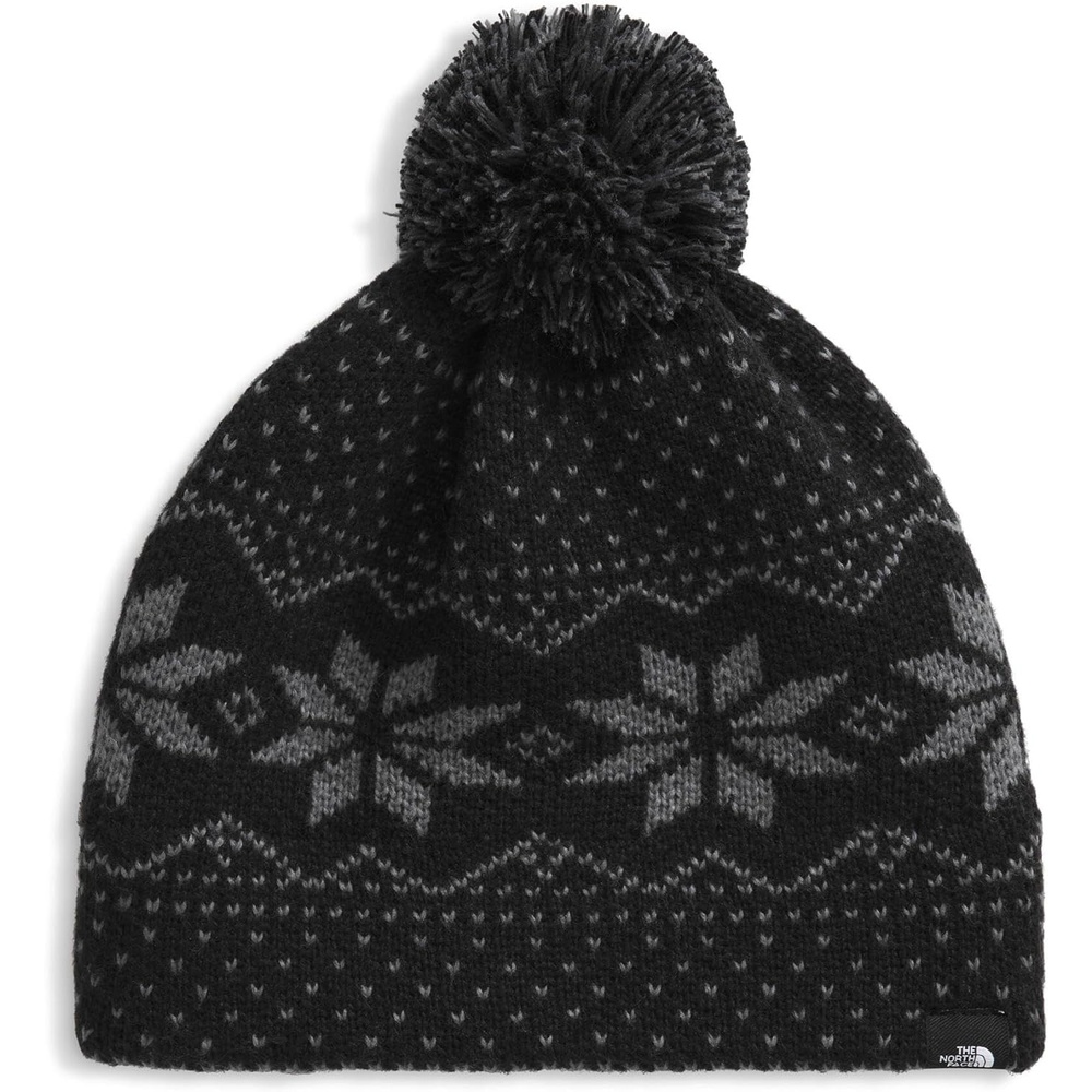 image:imageTHE NORTH FACE Kids Cabin Ski Tuke Winter Hat With Novelty Jacquard Graphic Sustainable Fabric Removable PomTnf Black Jacquard