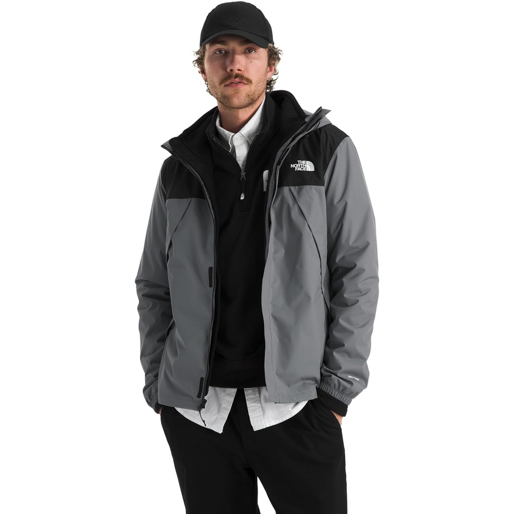 image:imageTHE NORTH FACE Mens Antora Triclimate Jacket Waterproof Shell Warm Inner Fleece Layer Adjustable 3 Piece HoodSmoked PearlTnf Black