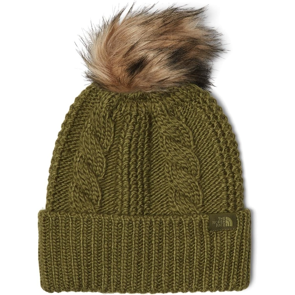 image:imageTHE NORTH FACE Womens Oh Mega Fur Pom Beanie Deep Fit Cuffed Winter Hat With Oversized Fauxfur Pom amp Cable DetailingForest Olive