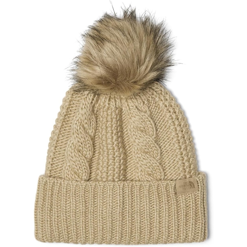 image:imageTHE NORTH FACE Womens Oh Mega Fur Pom Beanie Deep Fit Cuffed Winter Hat With Oversized Fauxfur Pom amp Cable DetailingKhaki Stone