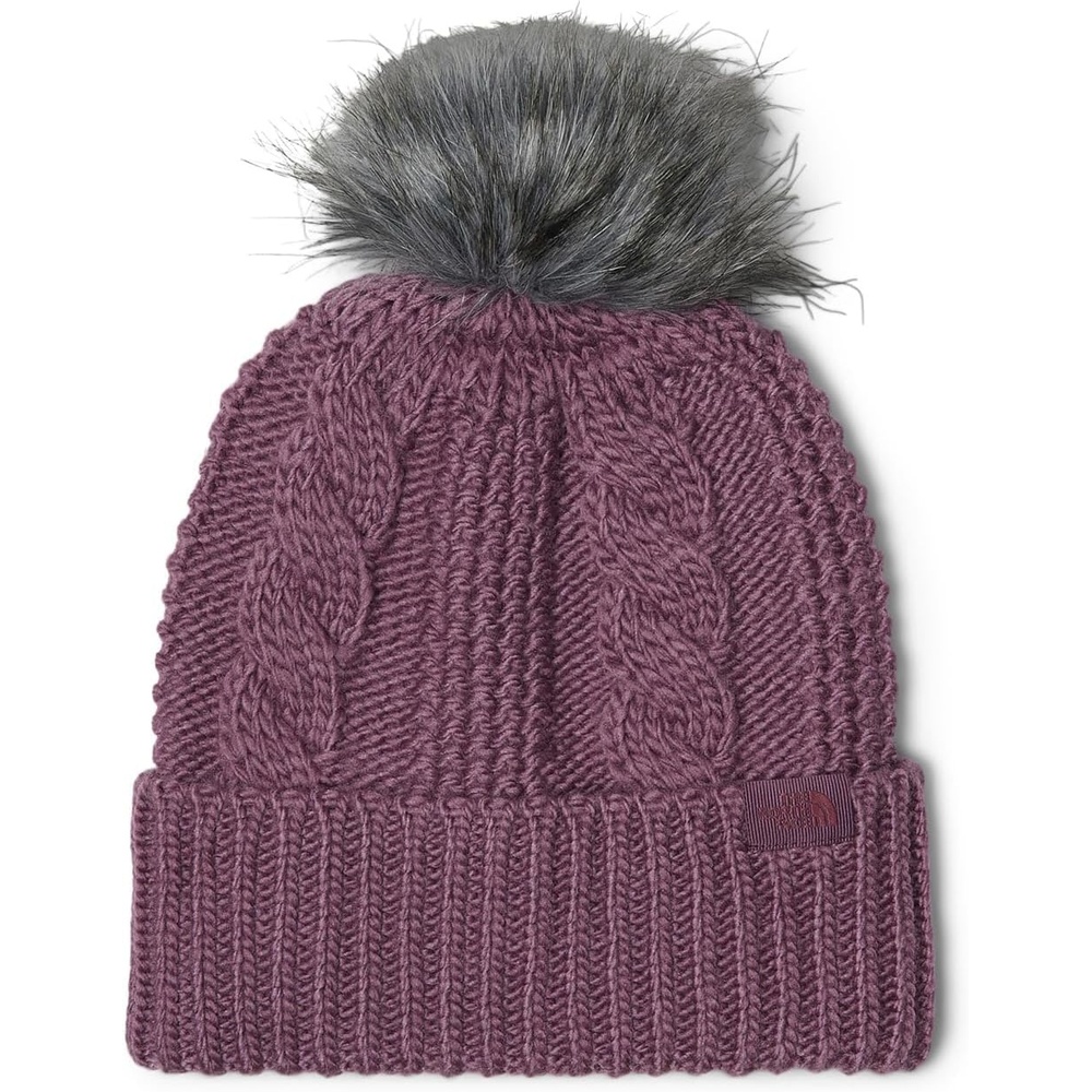 image:imageTHE NORTH FACE Womens Oh Mega Fur Pom Beanie Deep Fit Cuffed Winter Hat With Oversized Fauxfur Pom amp Cable DetailingMidnight Mauve