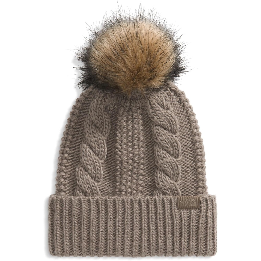 image:imageTHE NORTH FACE Womens Oh Mega Fur Pom Beanie Deep Fit Cuffed Winter Hat With Oversized Fauxfur Pom amp Cable DetailingMocha Brown