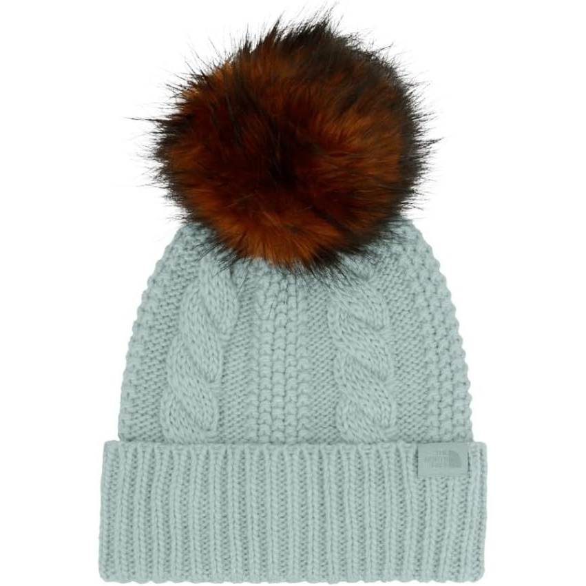 image:imageTHE NORTH FACE Womens Oh Mega Fur Pom Beanie Deep Fit Cuffed Winter Hat With Oversized Fauxfur Pom amp Cable DetailingMuted Pine