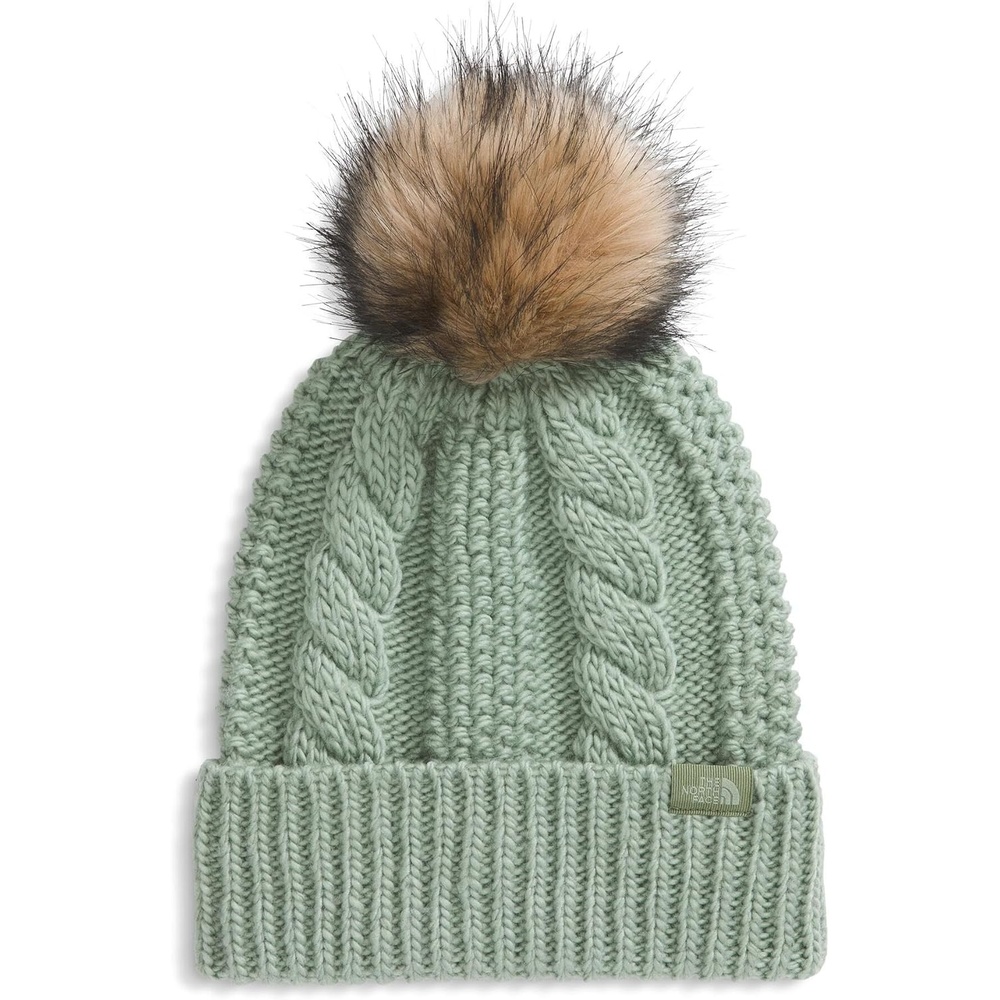 image:imageTHE NORTH FACE Womens Oh Mega Fur Pom Beanie Deep Fit Cuffed Winter Hat With Oversized Fauxfur Pom amp Cable DetailingSlate Moss