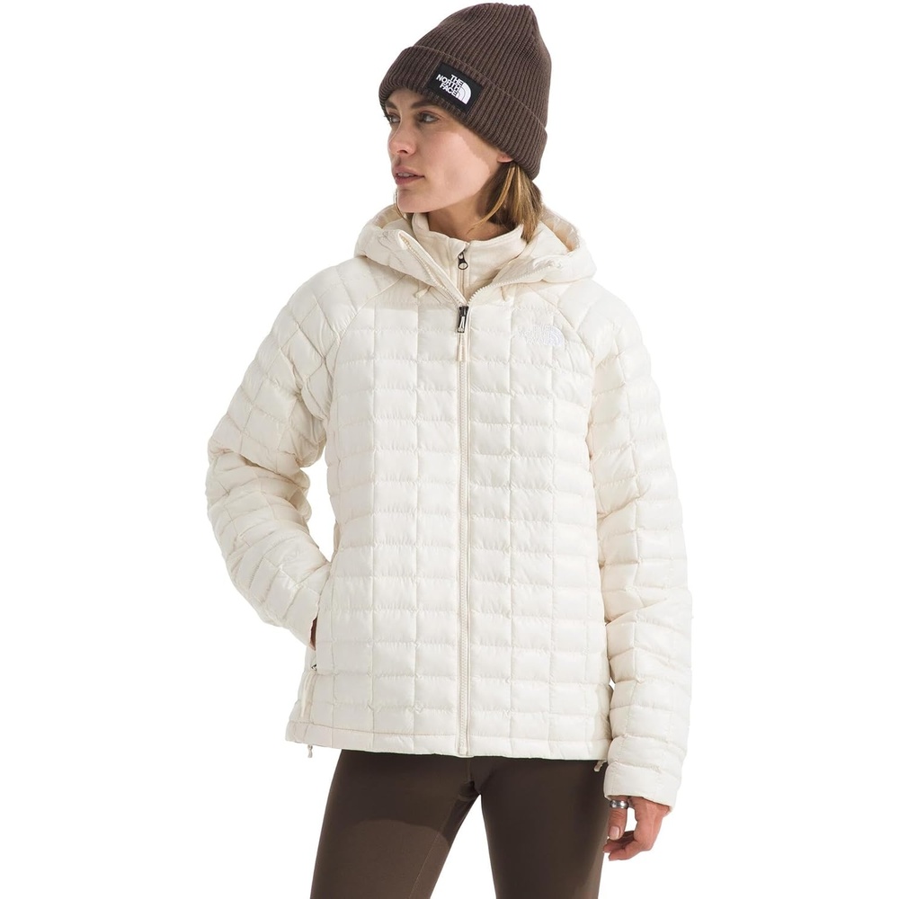 image:imageTHE NORTH FACE Womens Thermoball Hooded Jacket High Loft Insulation Wind amp Water Resistant Adjustable Hood amp Zip PocketsWhite Dune